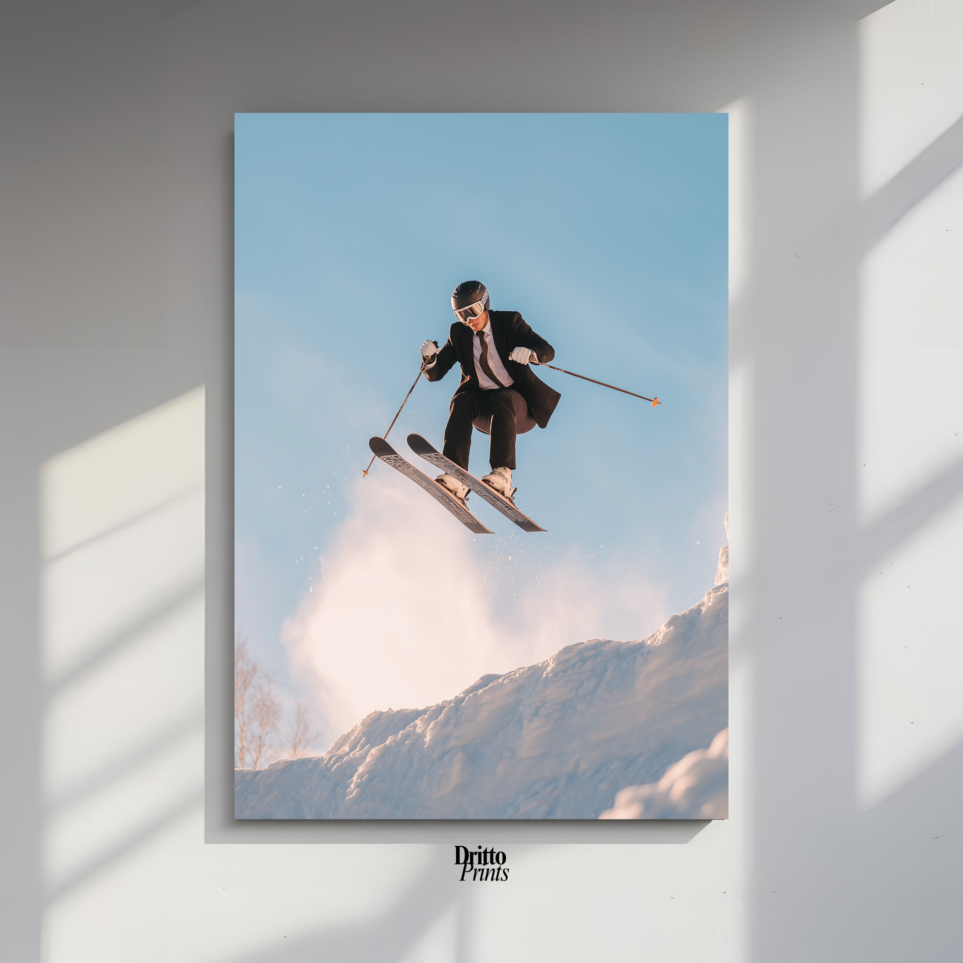 (PD27) Executive Takeoff – Skier in Suit Mid-Jump Poster