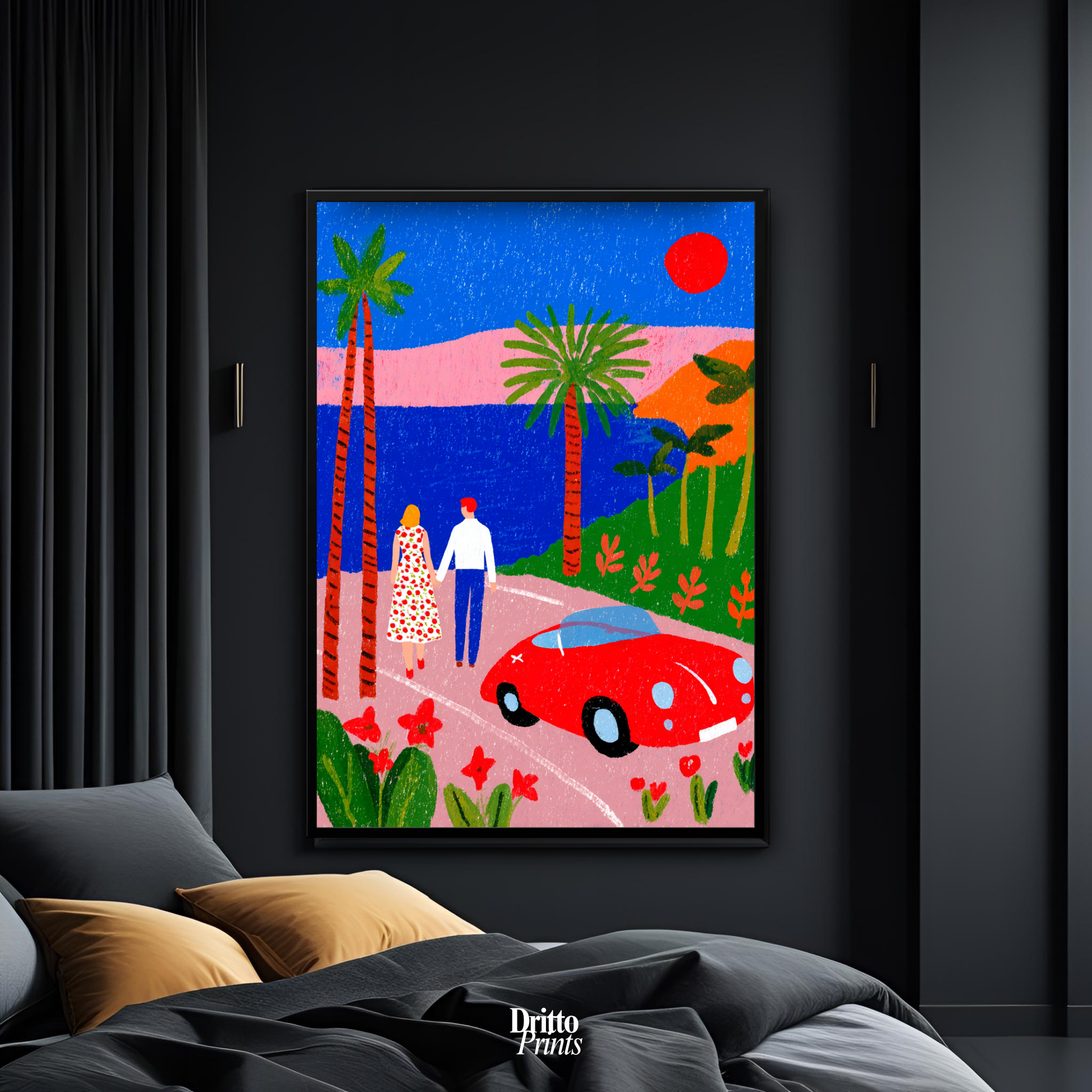 (FD40) Morning Stroll by the Porsche – 1980s California Framed matte paper poster