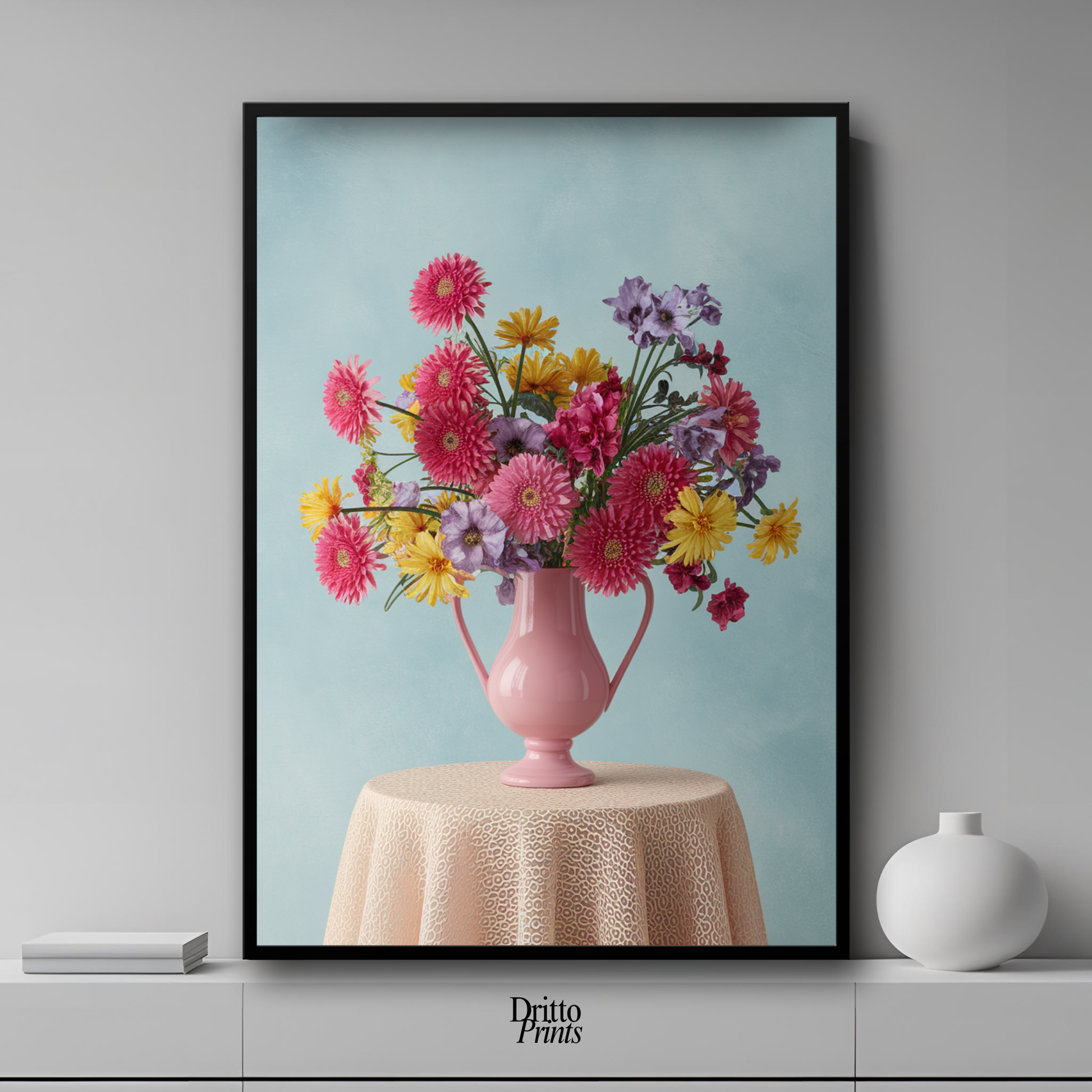 (FD20) Vibrant Grace on a Gentle Table - Framed matte paper poster