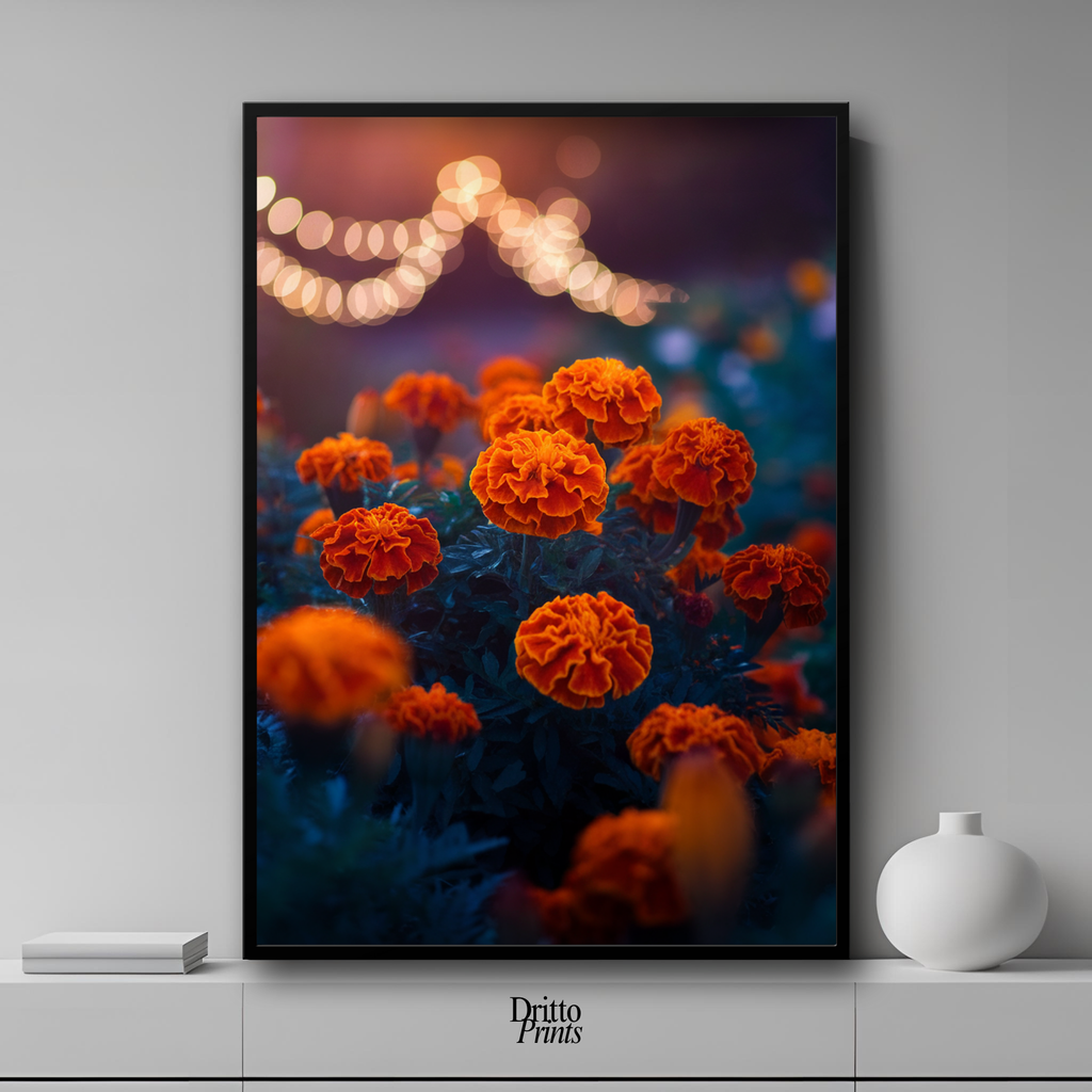 (FD19) Golden Marigolds - Framed matte paper poster