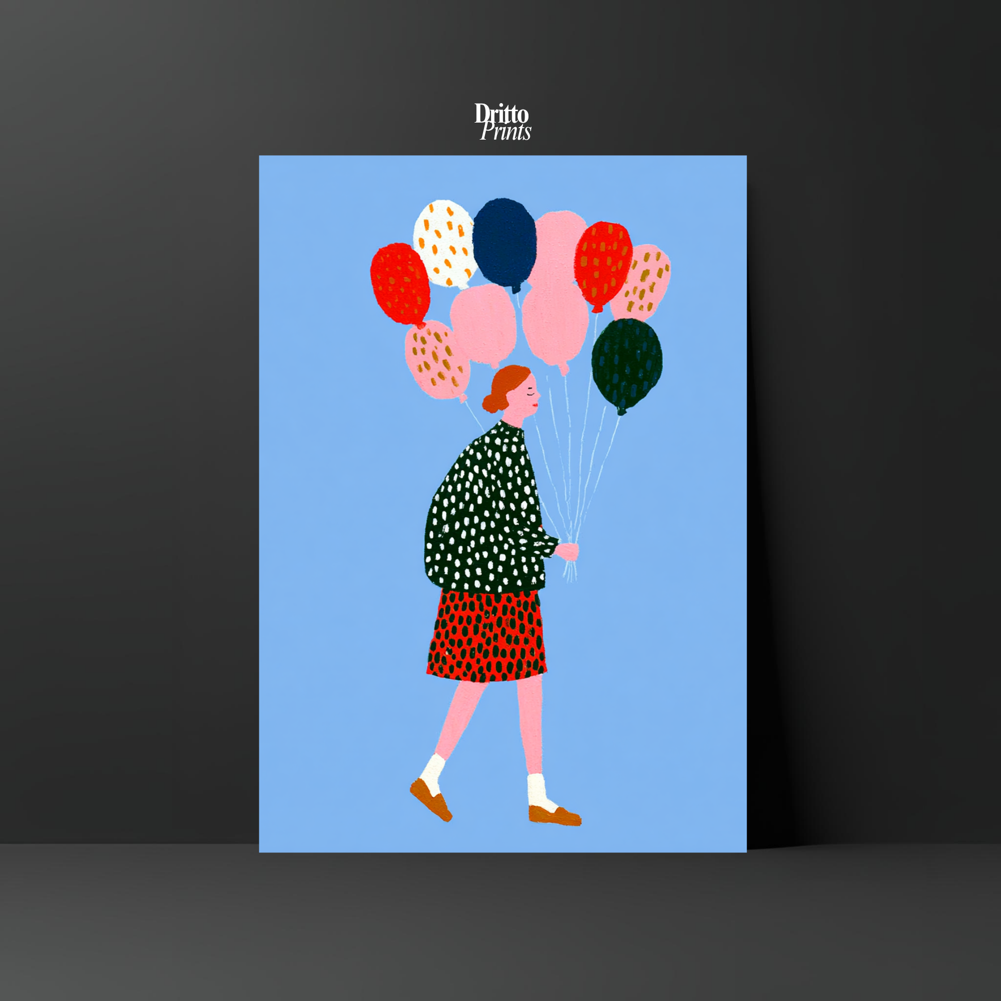 (PD35) Bright Skies – Girl with Colorful Balloons Poster