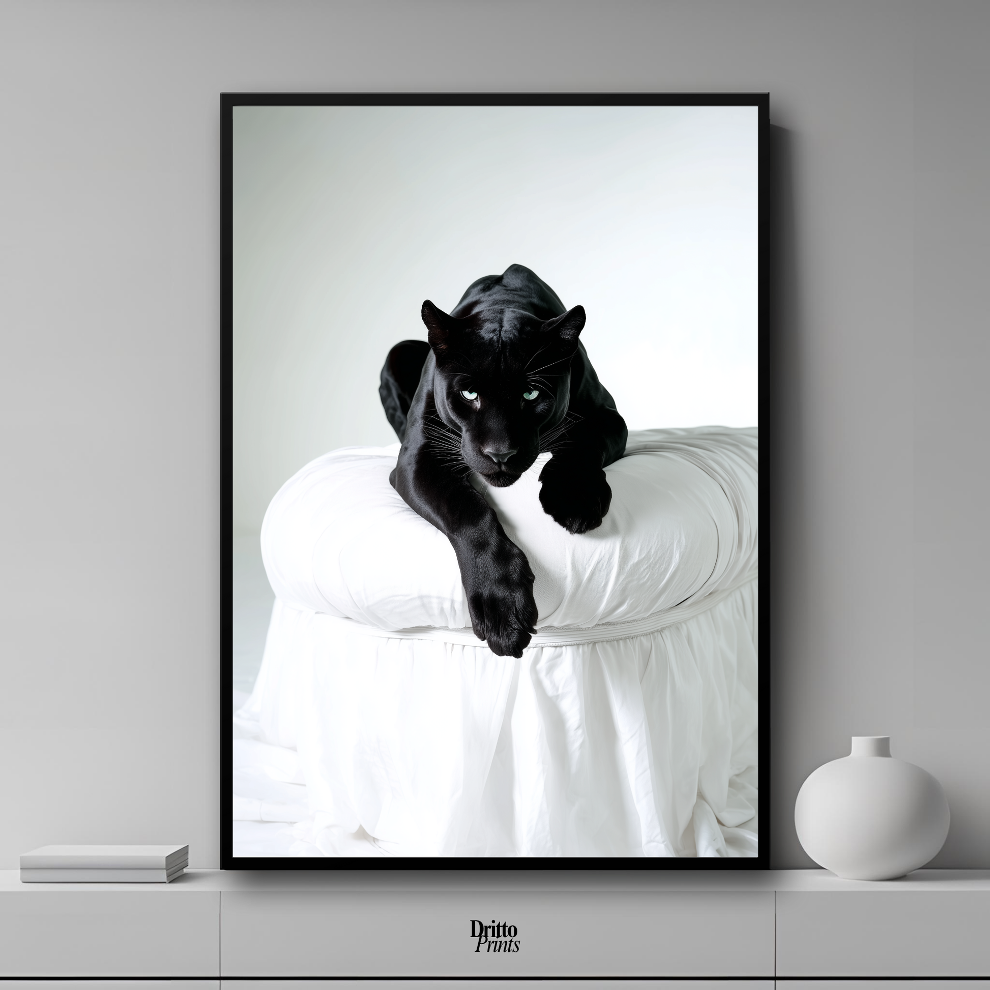 (FD33) Black Puma on White in Hyperreal Detail - Framed matte paper poster