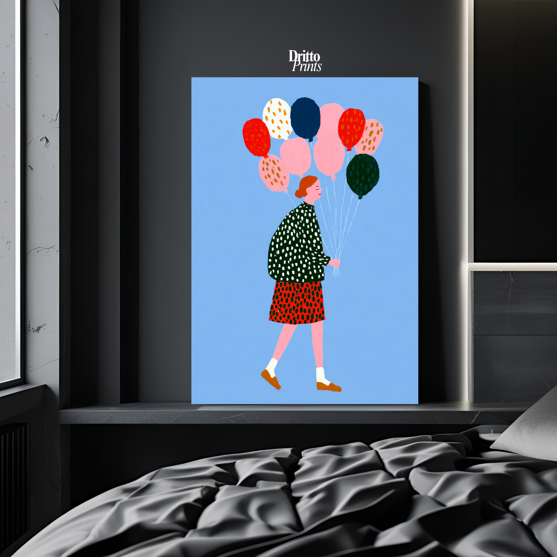 (PD35) Bright Skies – Girl with Colorful Balloons Poster