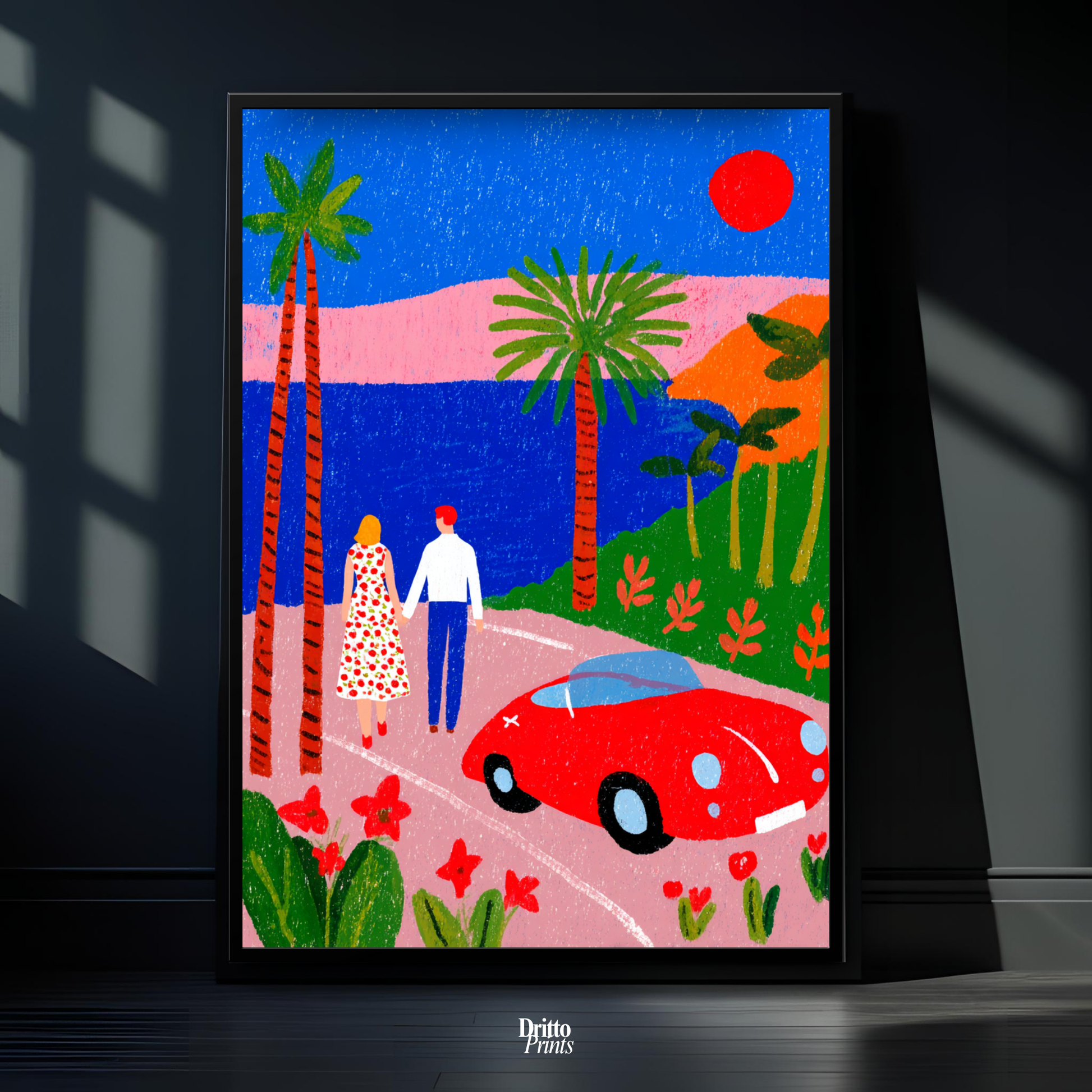 (FD40) Morning Stroll by the Porsche – 1980s California Framed matte paper poster