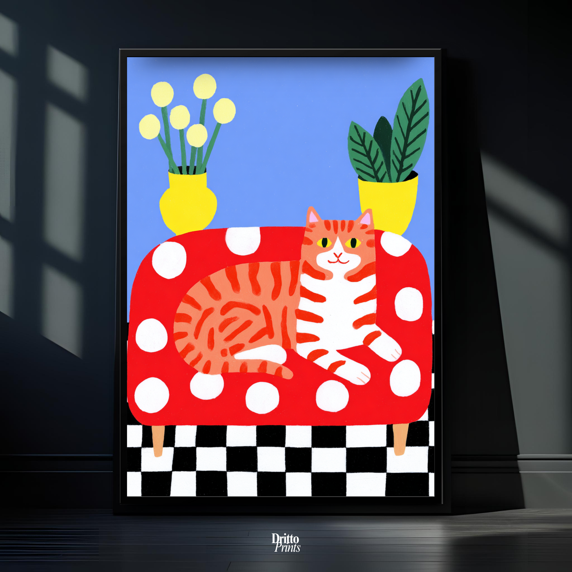 (FD38) Goofy Orange Cat Wrecks the Couch – Framed matte paper poster
