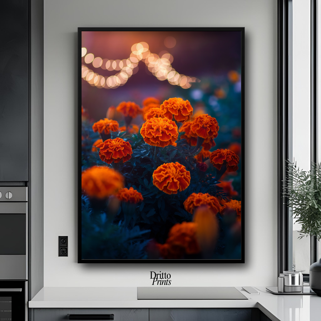 (FD19) Golden Marigolds - Framed matte paper poster