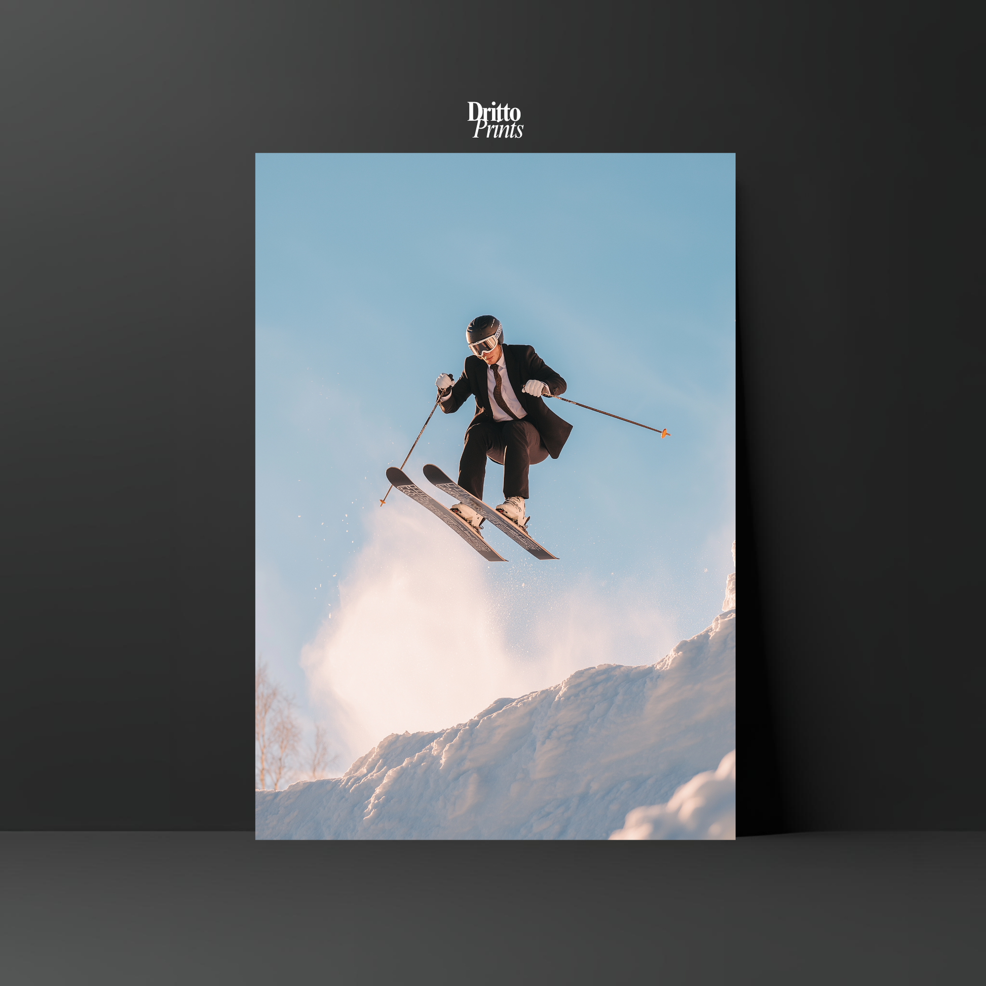 (PD27) Executive Takeoff – Skier in Suit Mid-Jump Poster