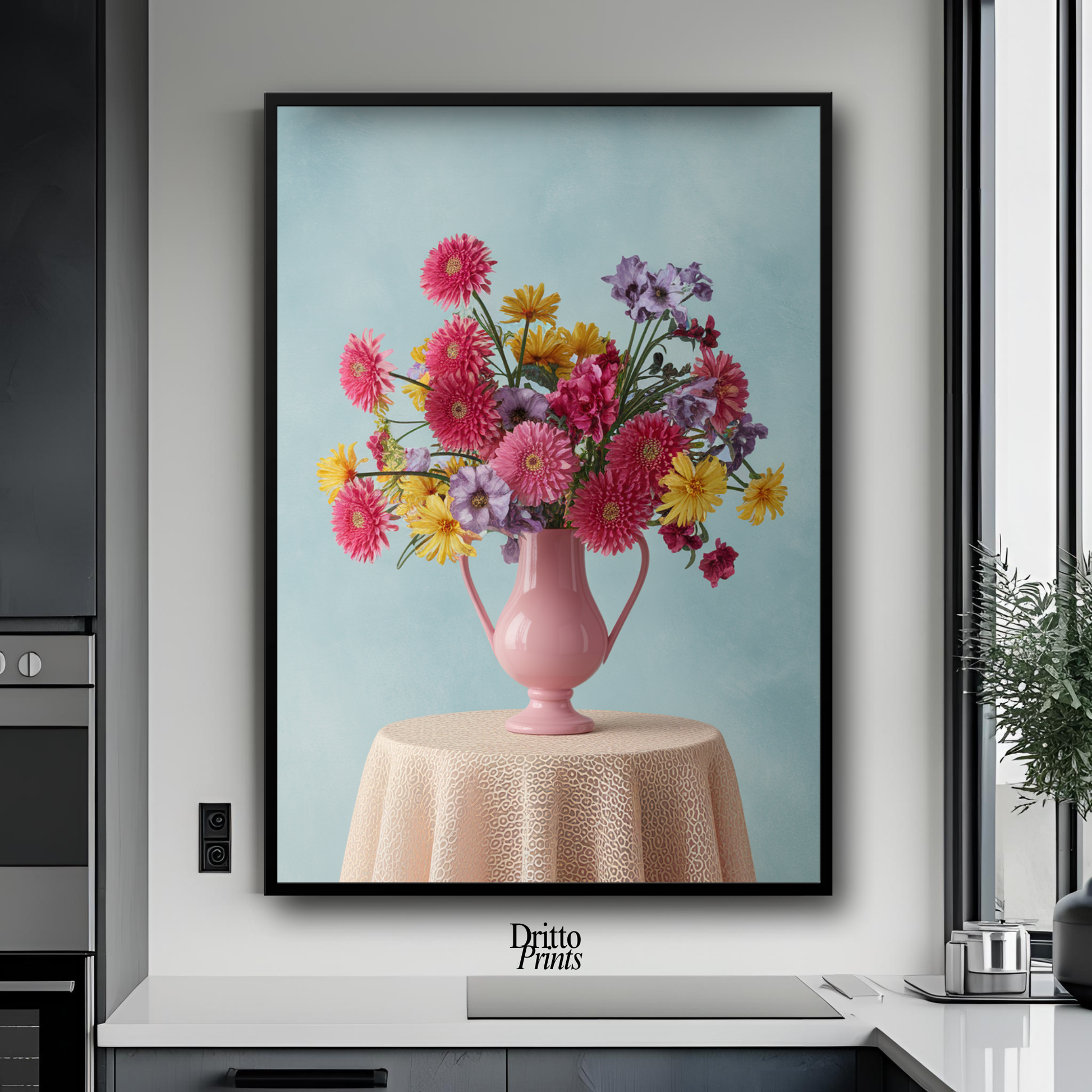 (FD20) Vibrant Grace on a Gentle Table - Framed matte paper poster