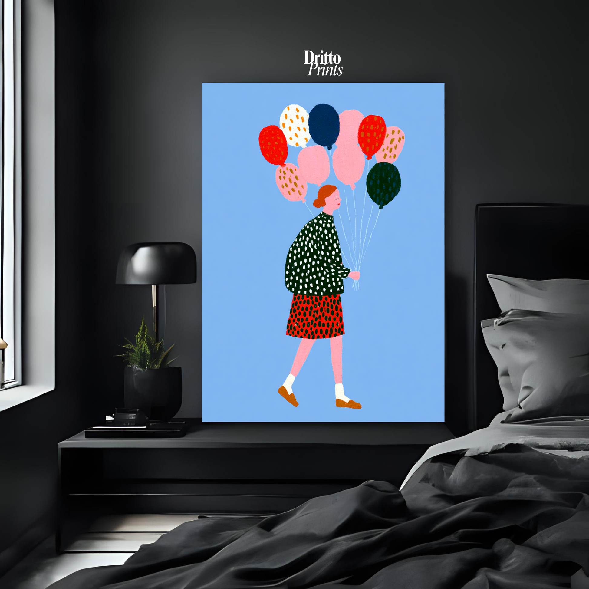 (PD35) Bright Skies – Girl with Colorful Balloons Poster