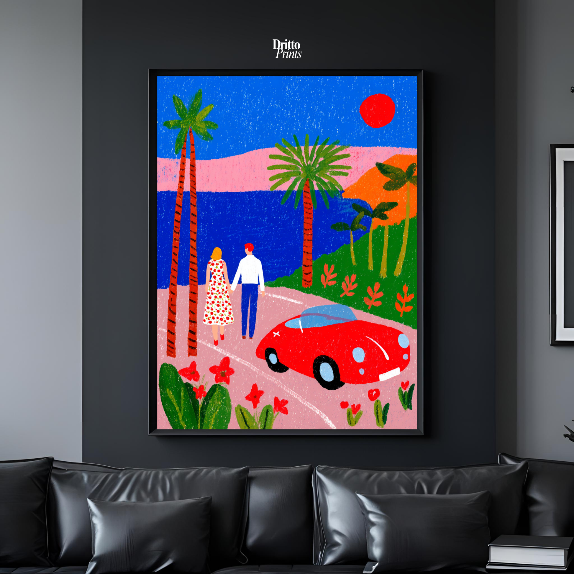 (FD40) Morning Stroll by the Porsche – 1980s California Framed matte paper poster