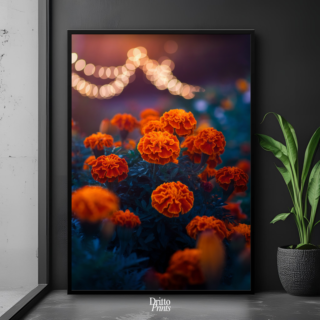 (FD19) Golden Marigolds - Framed matte paper poster