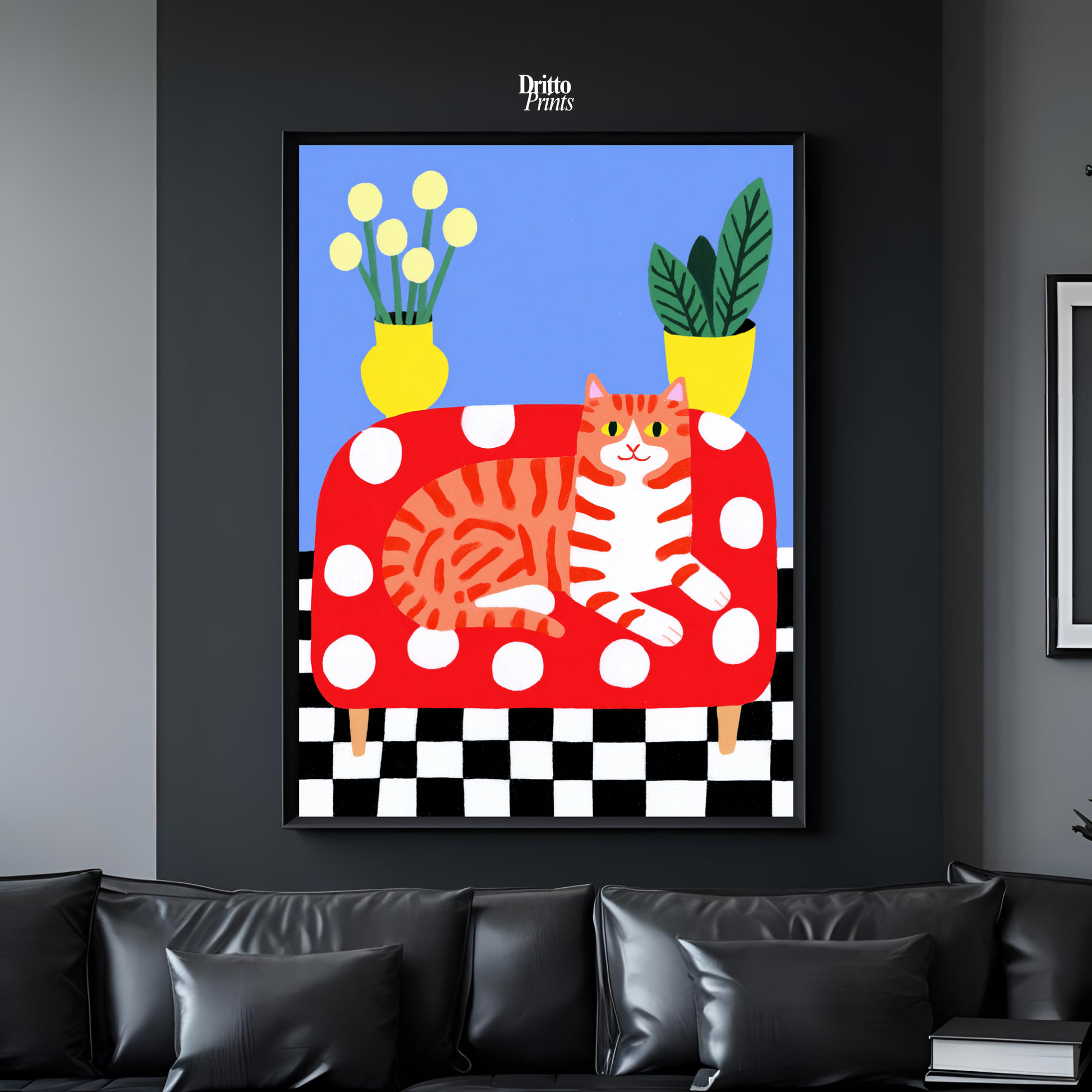 (FD38) Goofy Orange Cat Wrecks the Couch – Framed matte paper poster