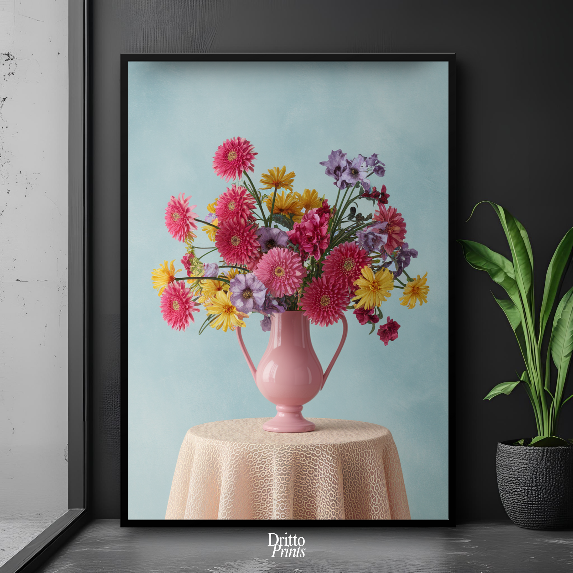 (FD20) Vibrant Grace on a Gentle Table - Framed matte paper poster