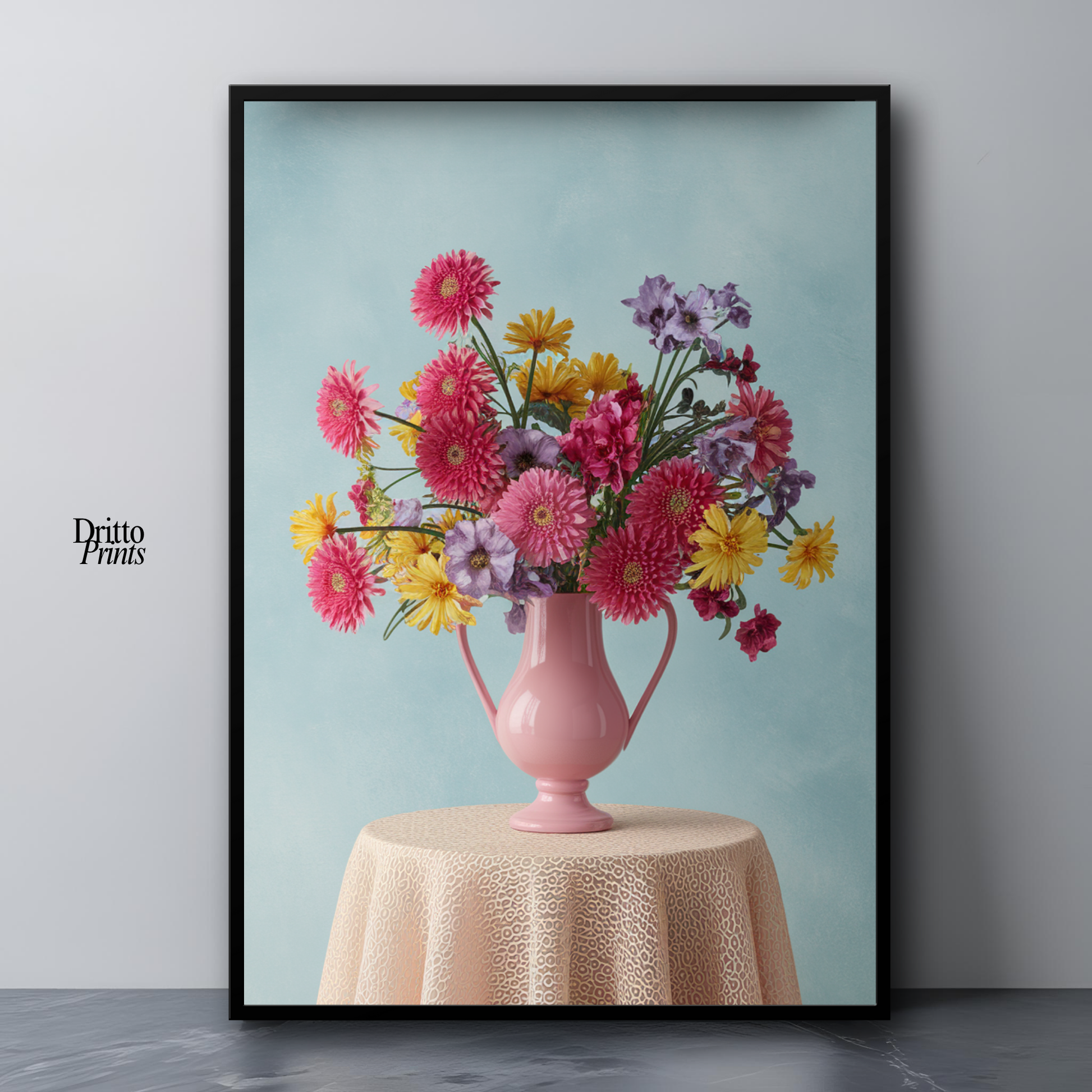 (FD20) Vibrant Grace on a Gentle Table - Framed matte paper poster