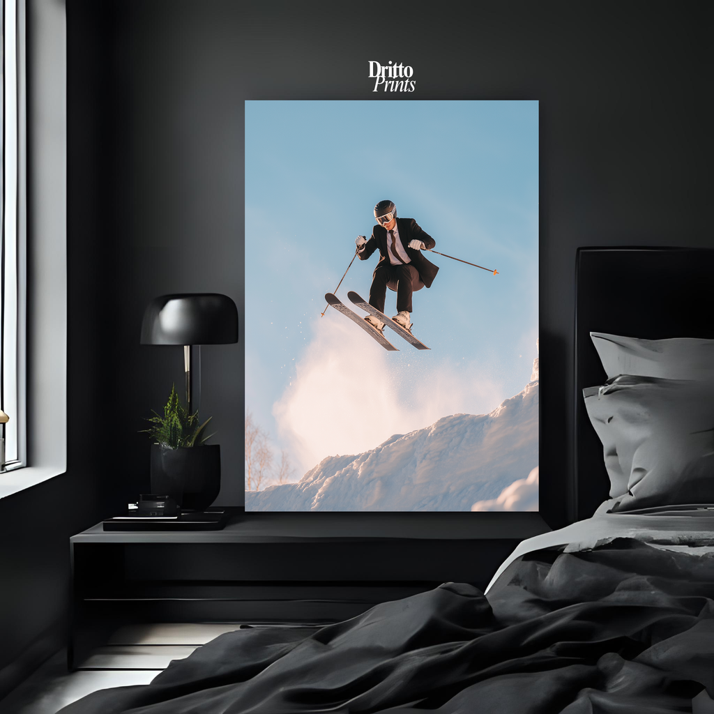 (PD27) Executive Takeoff – Skier in Suit Mid-Jump Poster