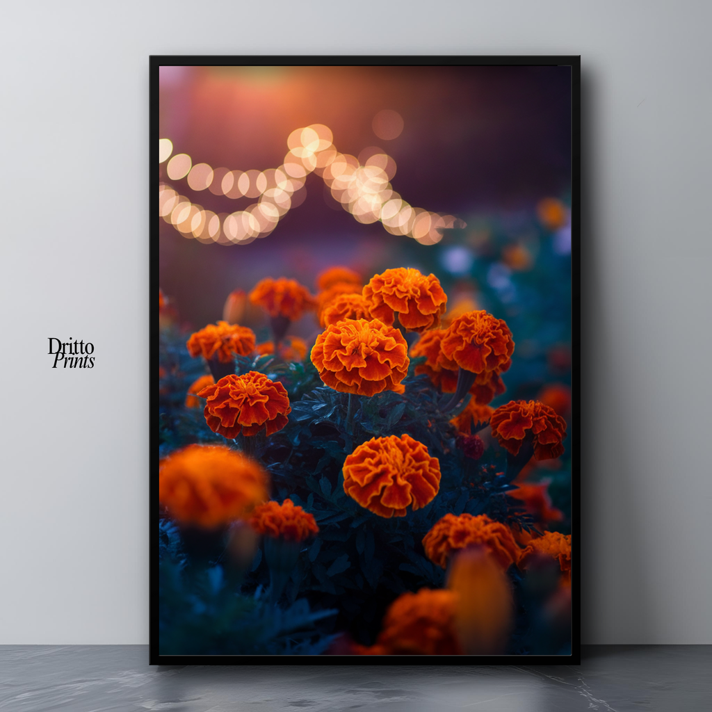 (FD19) Golden Marigolds - Framed matte paper poster