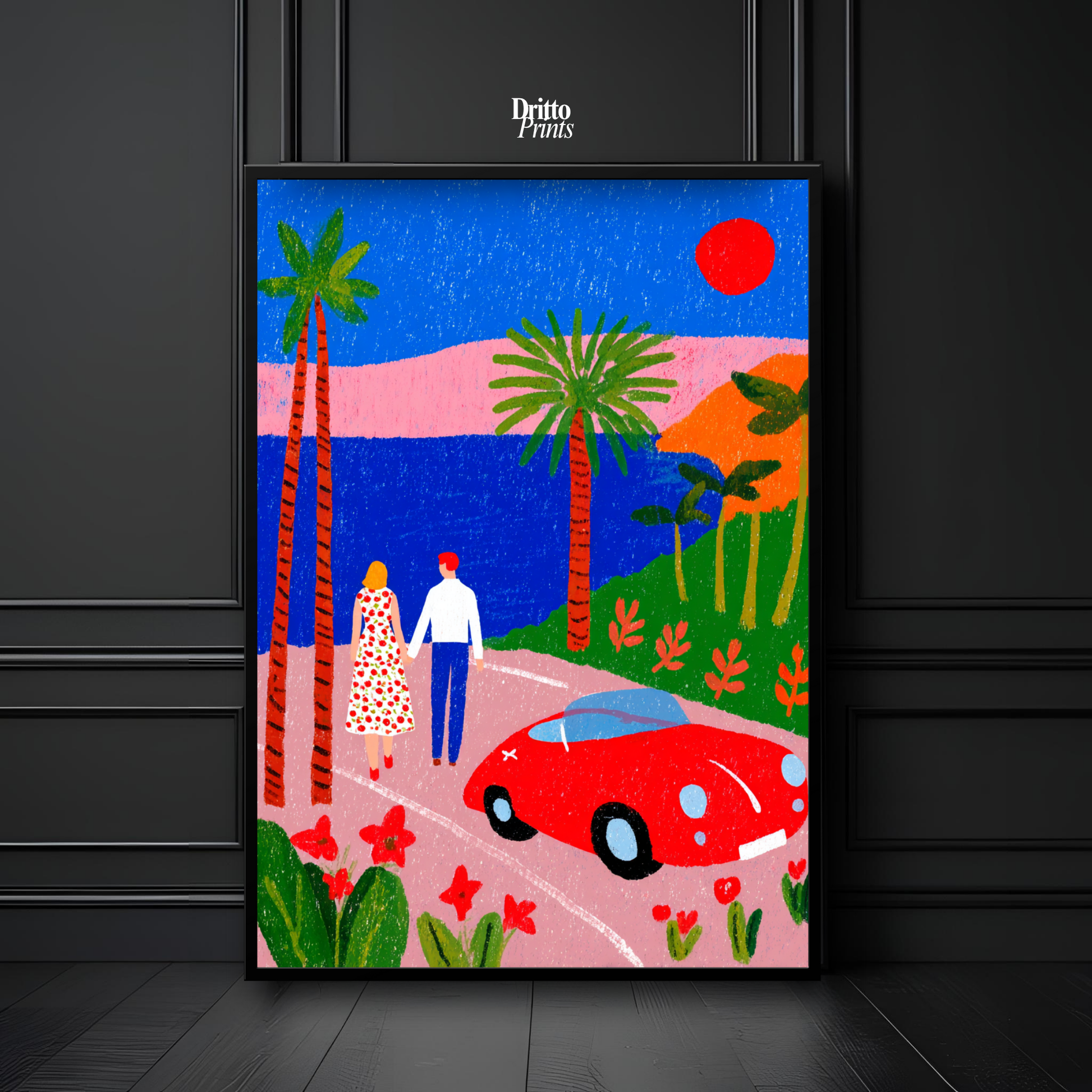 (FD40) Morning Stroll by the Porsche – 1980s California Framed matte paper poster
