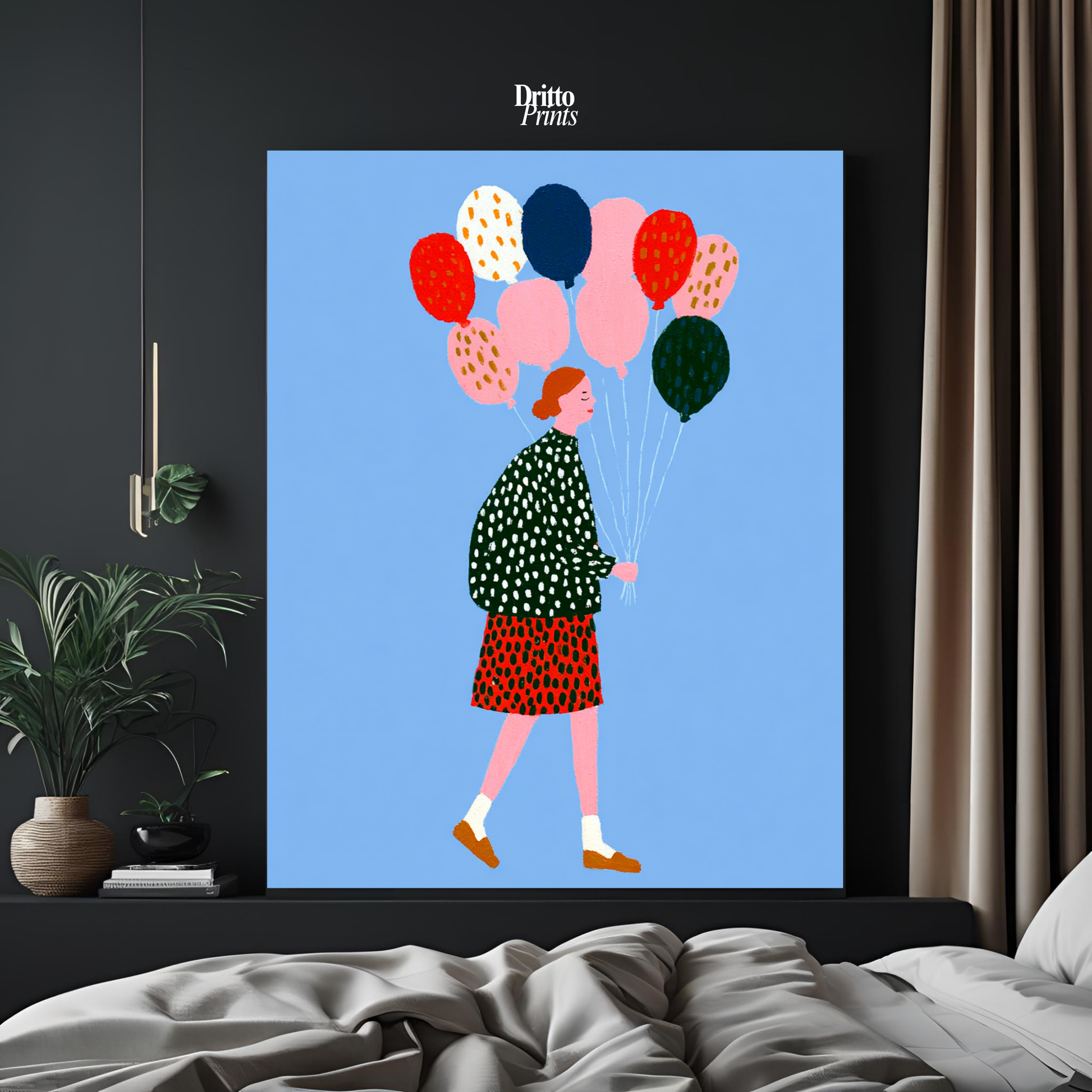 (PD35) Bright Skies – Girl with Colorful Balloons Poster