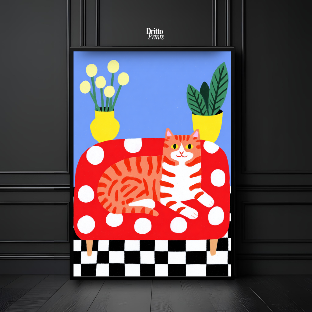 (FD38) Goofy Orange Cat Wrecks the Couch – Framed matte paper poster
