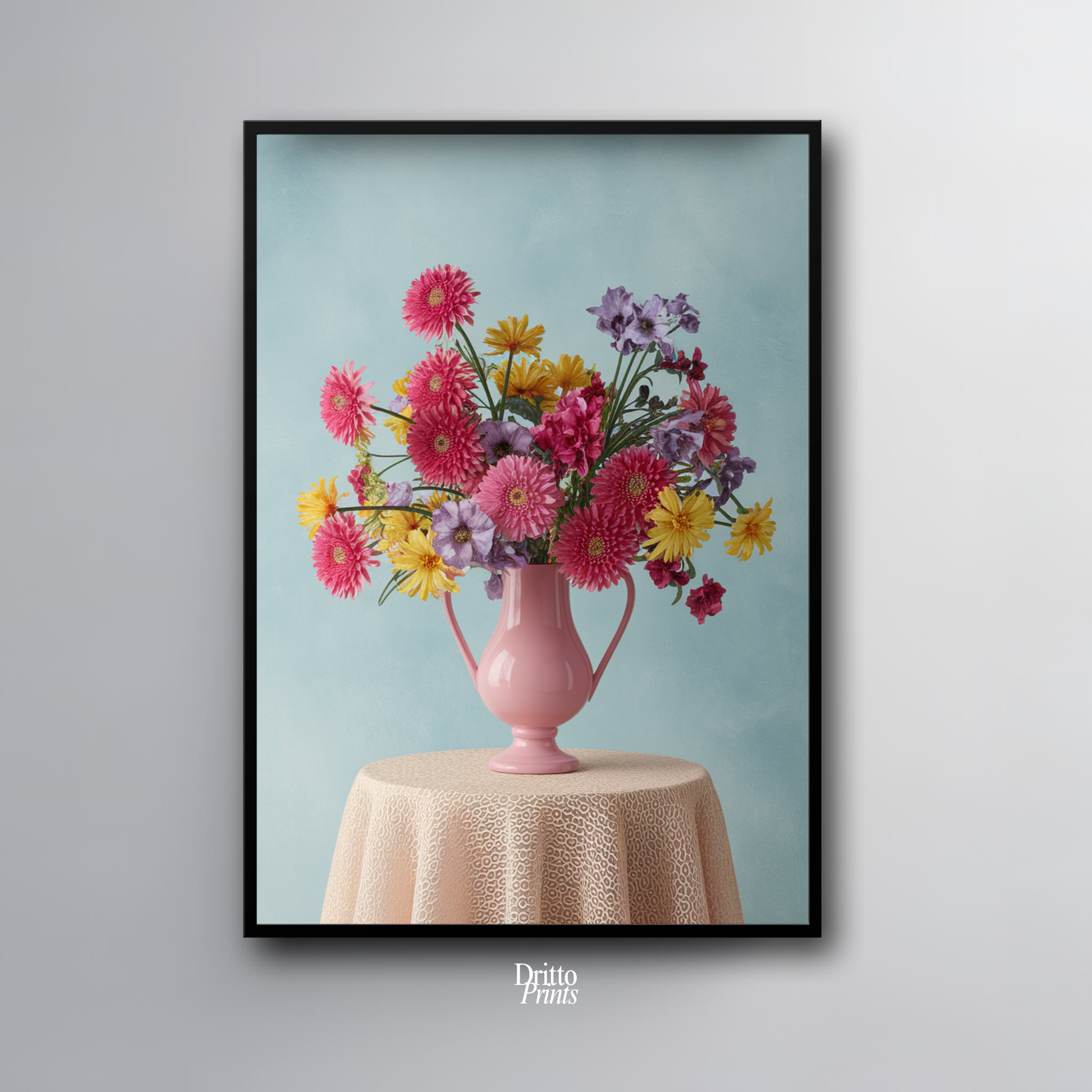 (FD20) Vibrant Grace on a Gentle Table - Framed matte paper poster