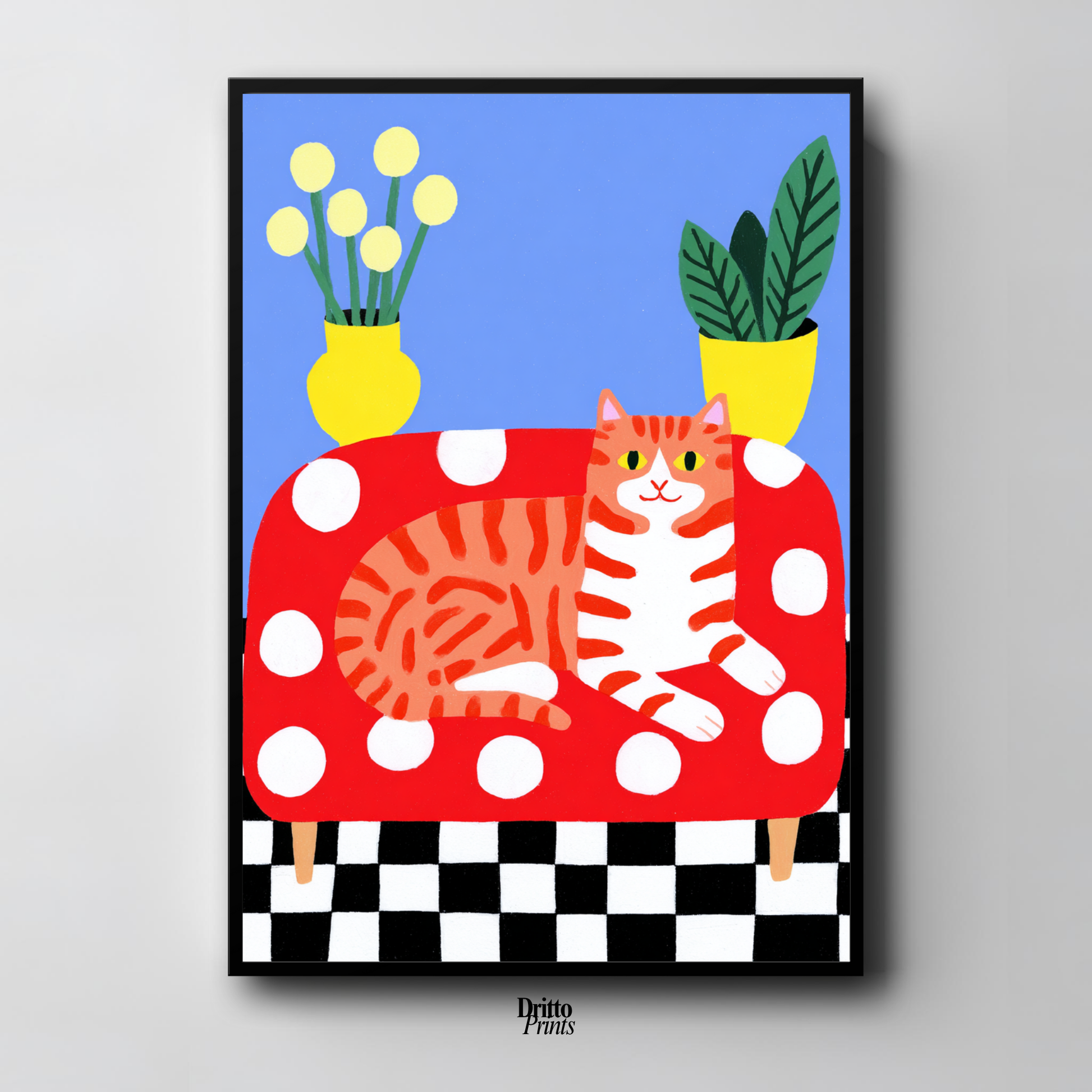 (FD38) Goofy Orange Cat Wrecks the Couch – Framed matte paper poster