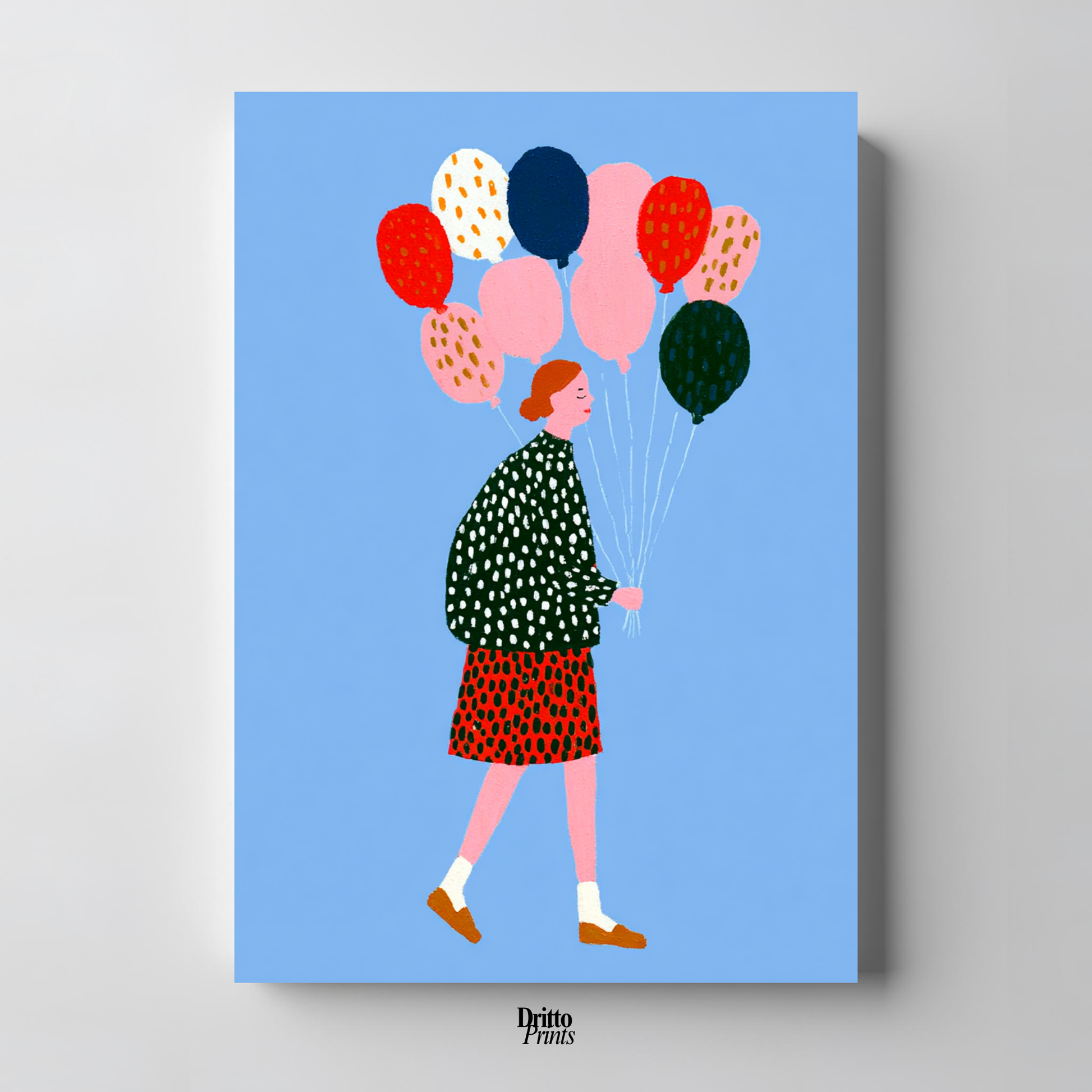 (PD35) Bright Skies – Girl with Colorful Balloons Poster