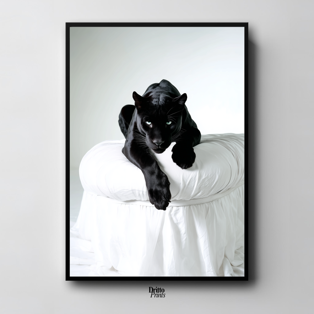 (FD33) Black Puma on White in Hyperreal Detail - Framed matte paper poster