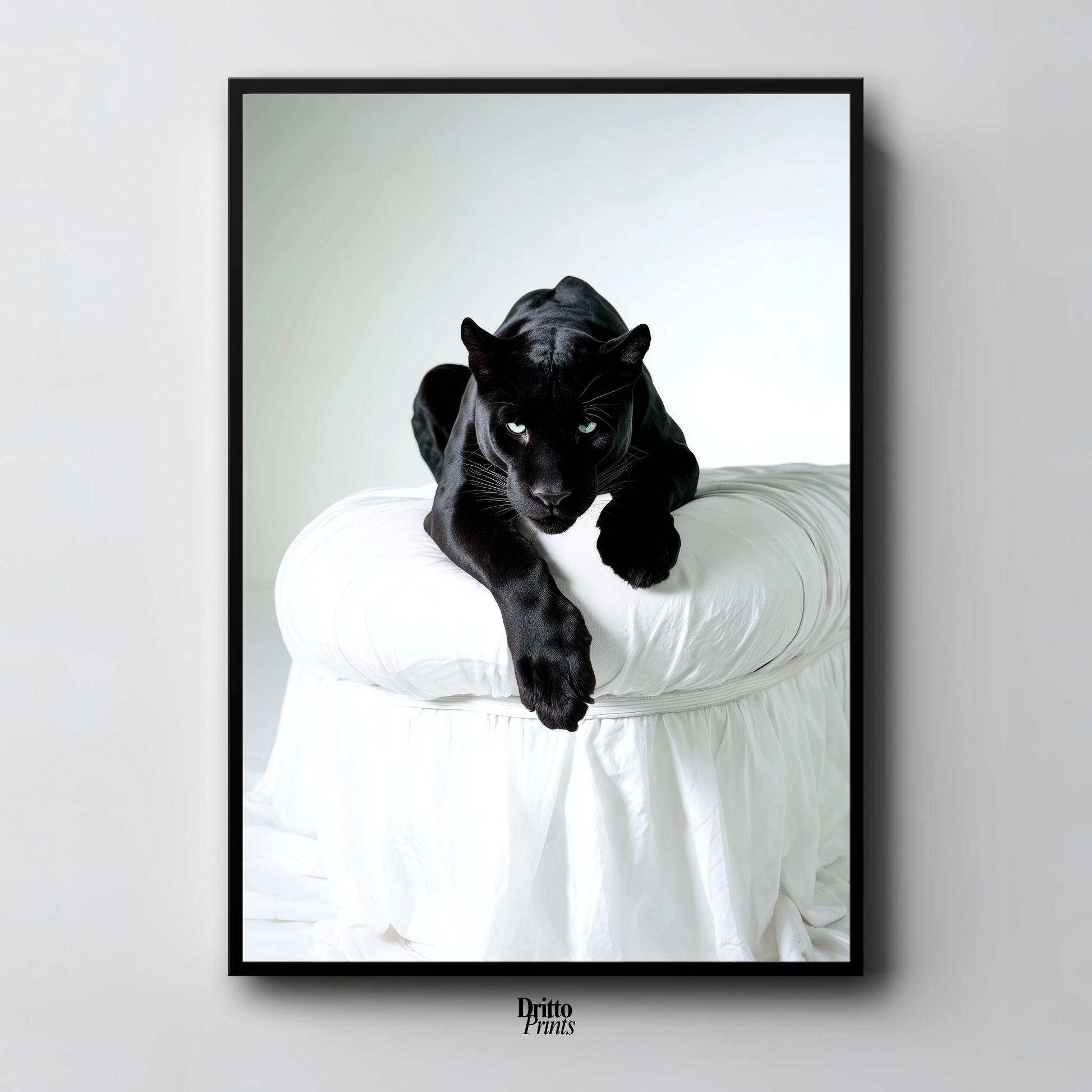 (FD33) Black Puma on White in Hyperreal Detail - Framed matte paper poster