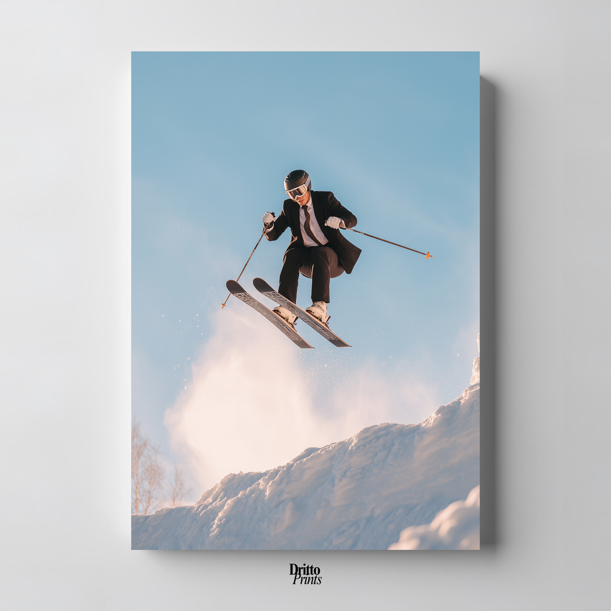 (PD27) Executive Takeoff – Skier in Suit Mid-Jump Poster