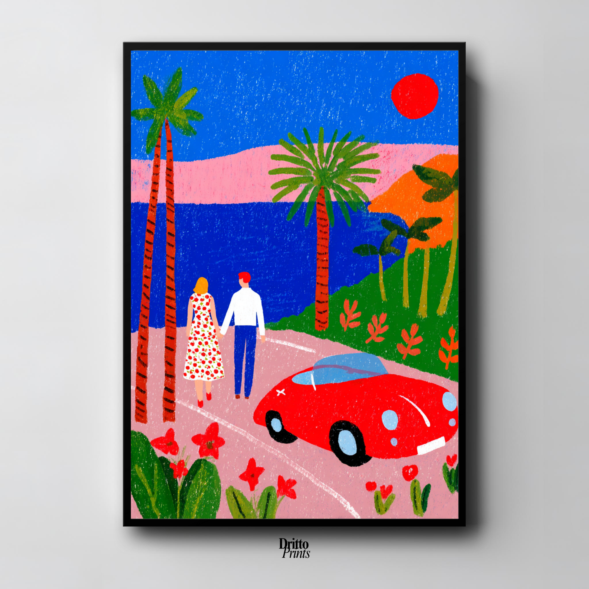 (FD40) Morning Stroll by the Porsche – 1980s California Framed matte paper poster