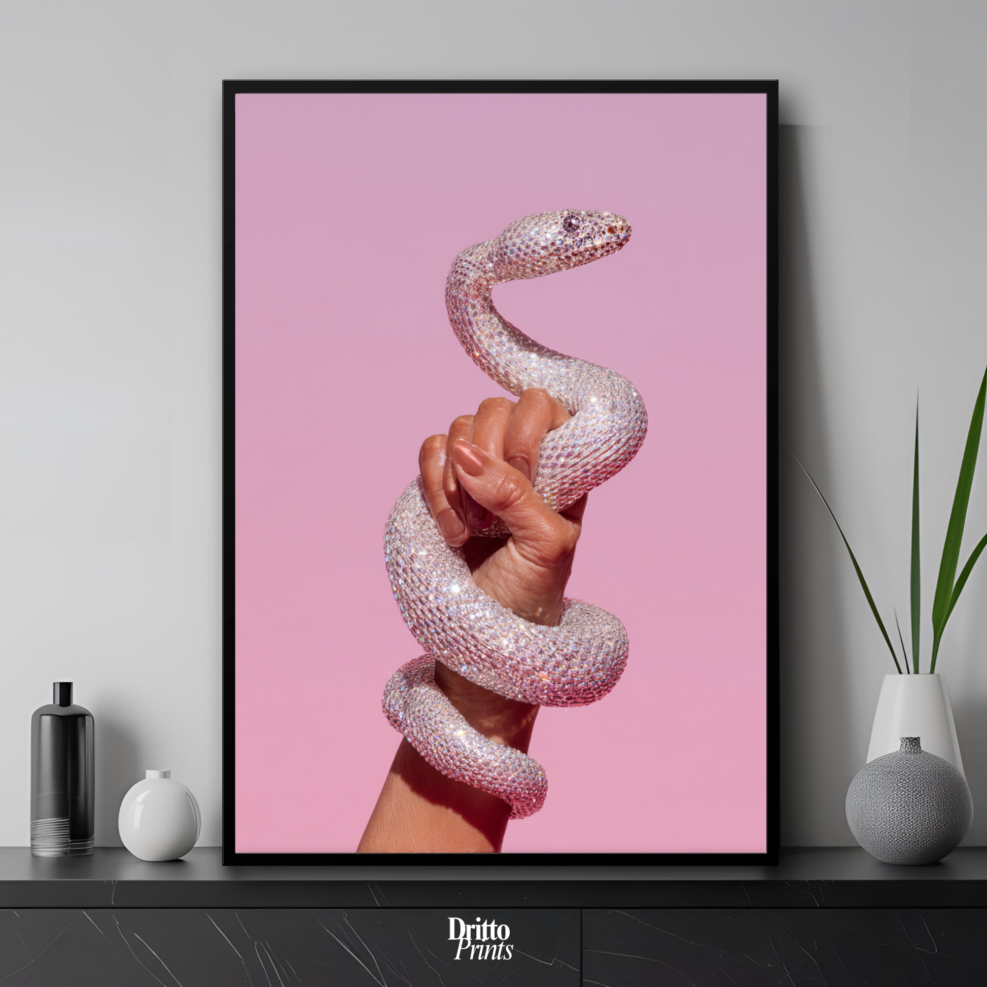 (FD31) Diamond Serpent in Her Hand - Framed matte paper poster