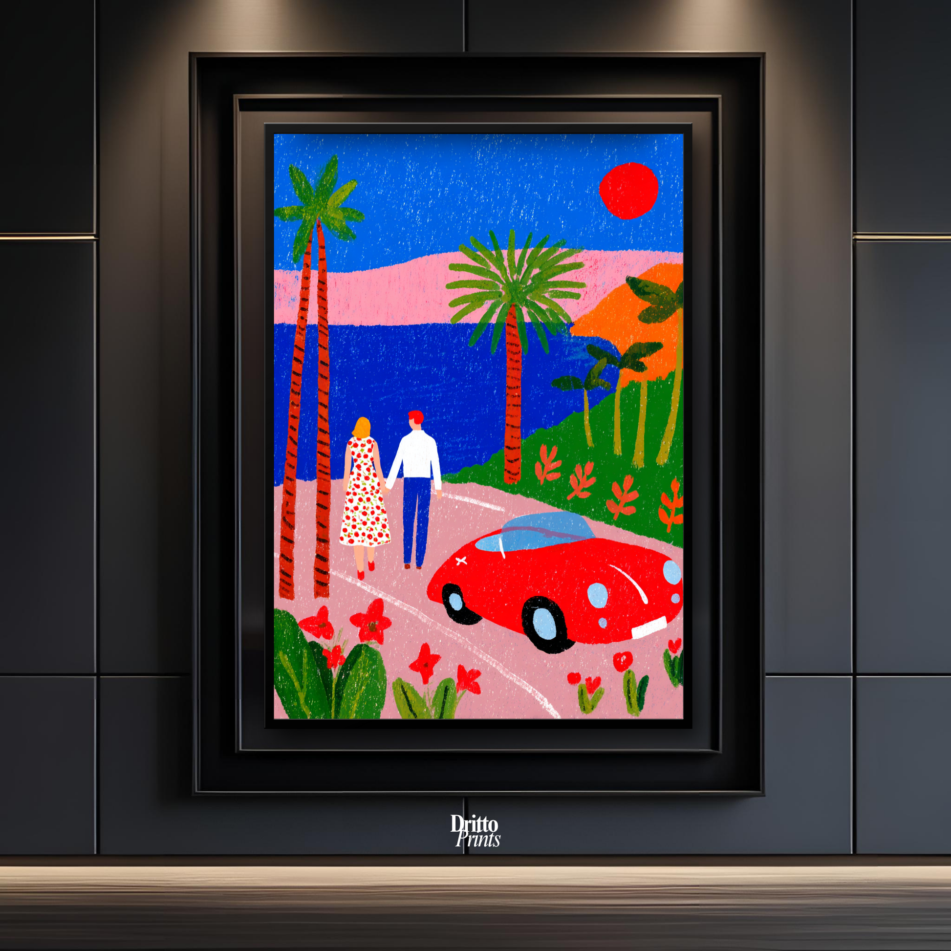 (FD40) Morning Stroll by the Porsche – 1980s California Framed matte paper poster