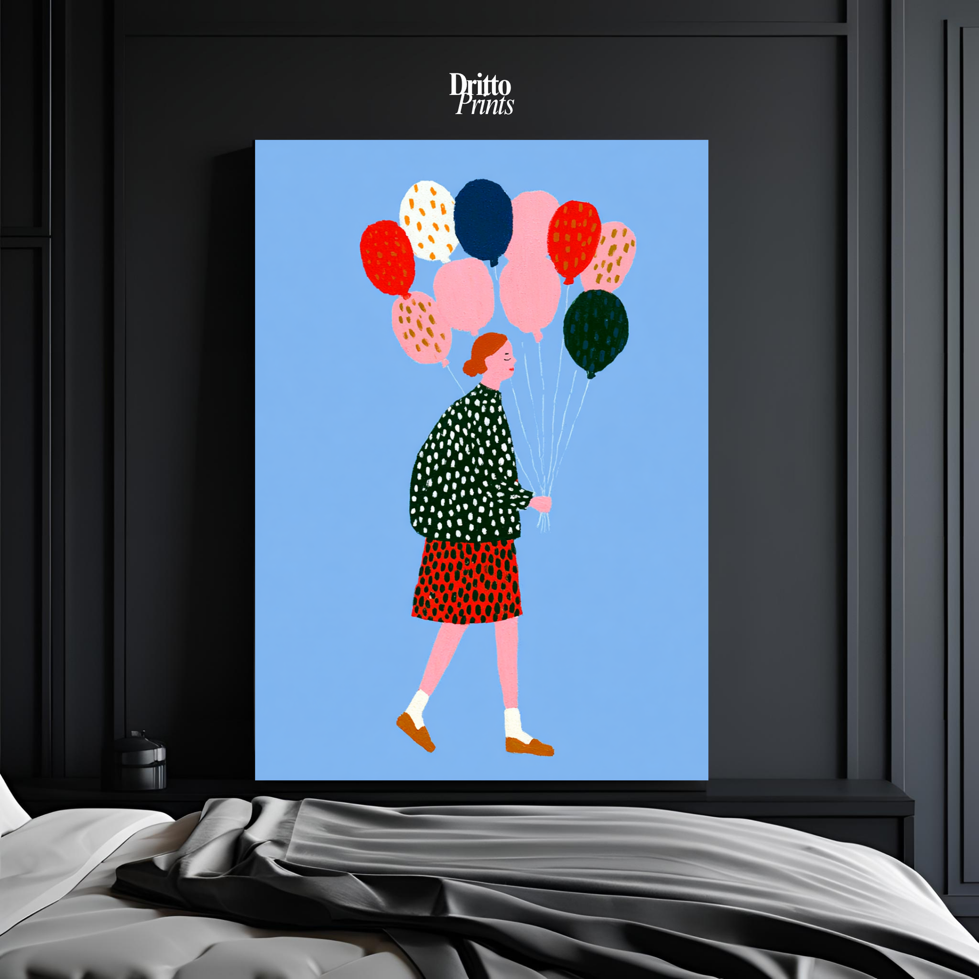 (PD35) Bright Skies – Girl with Colorful Balloons Poster