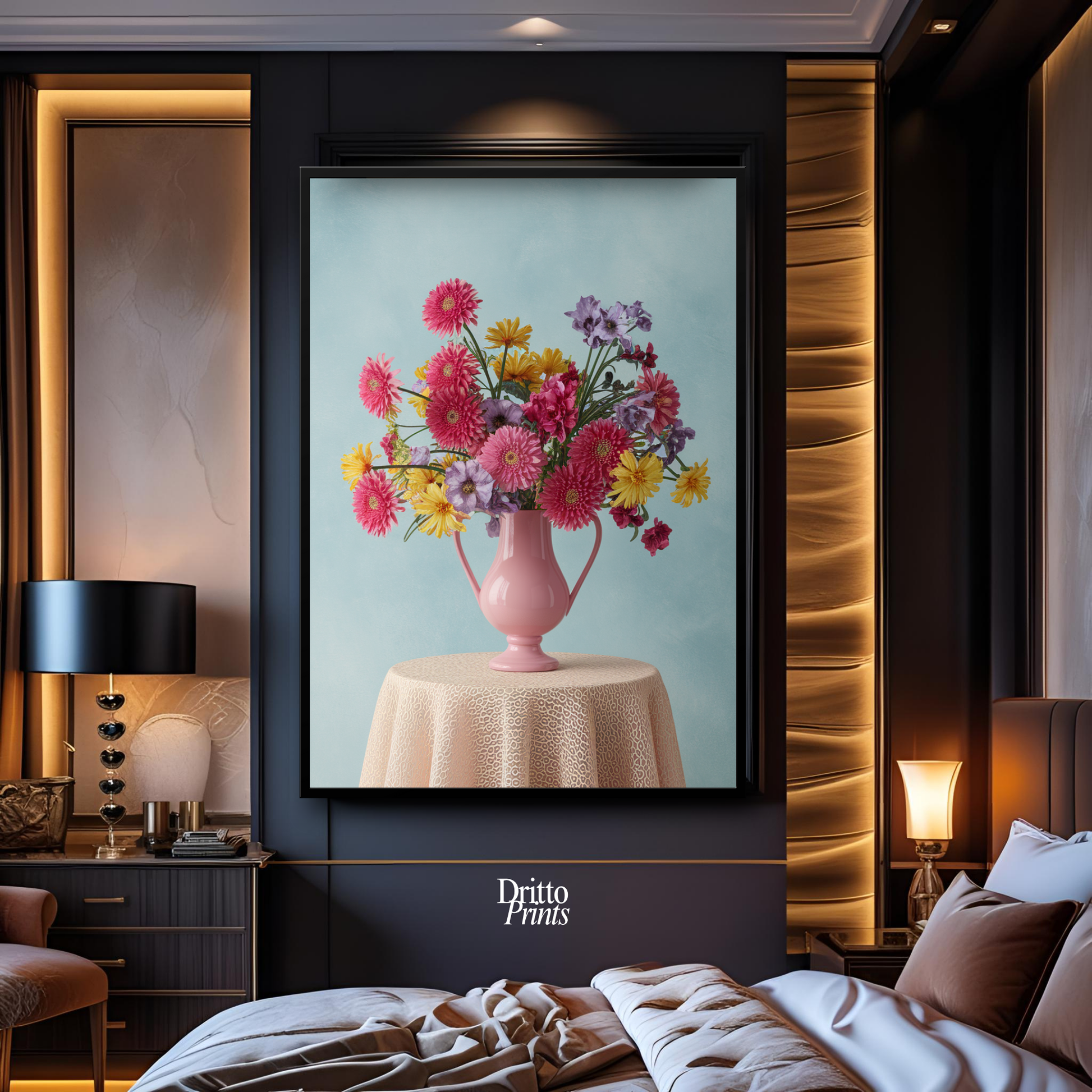 (FD20) Vibrant Grace on a Gentle Table - Framed matte paper poster