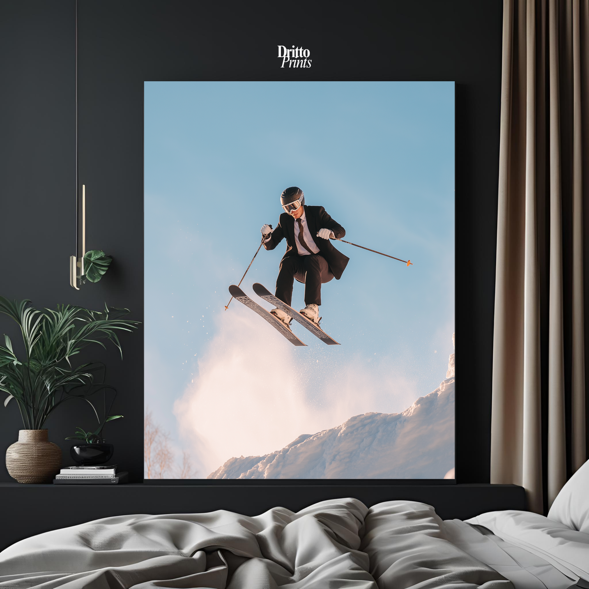 (PD27) Executive Takeoff – Skier in Suit Mid-Jump Poster