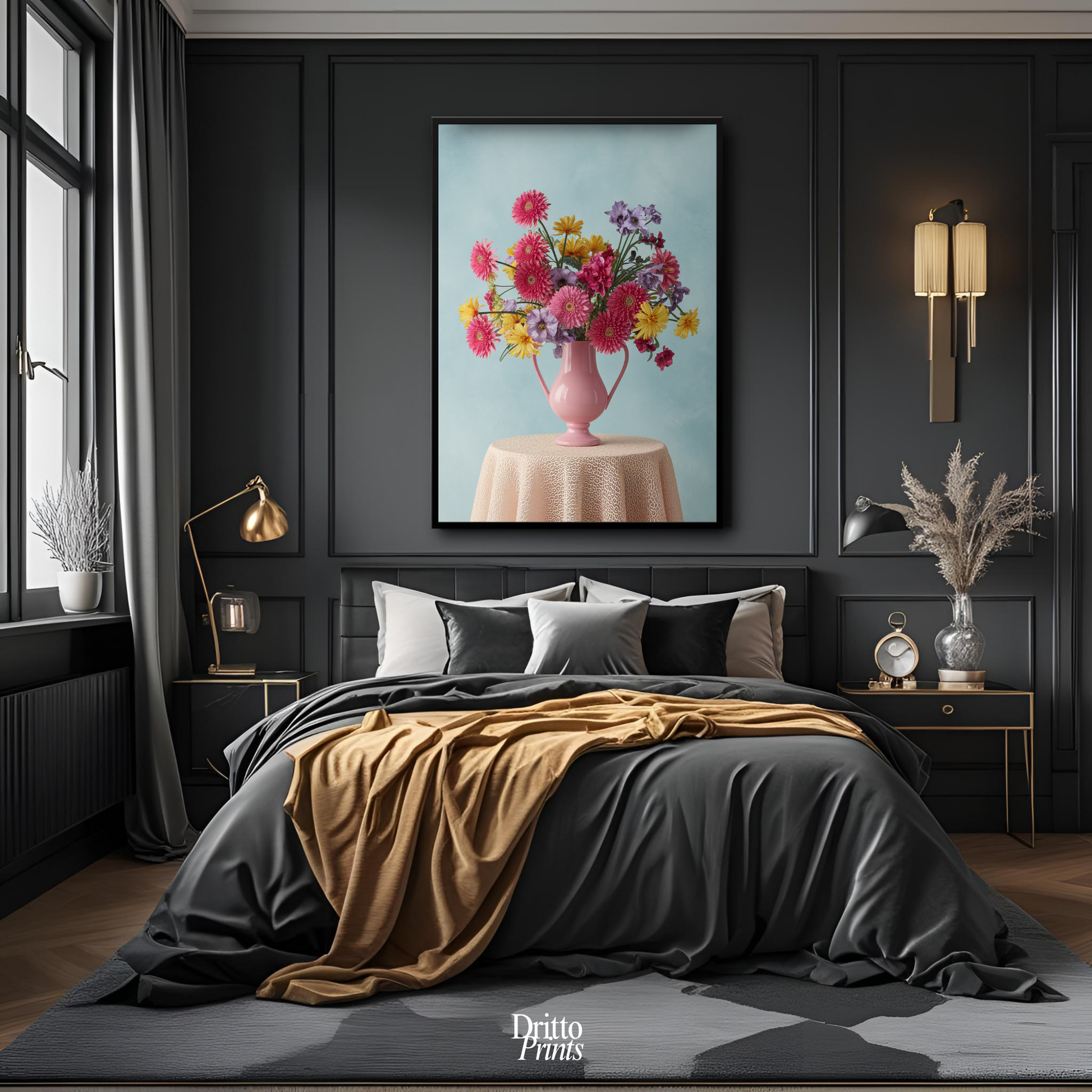 (FD20) Vibrant Grace on a Gentle Table - Framed matte paper poster