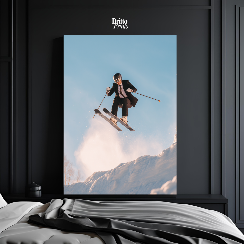 (PD27) Executive Takeoff – Skier in Suit Mid-Jump Poster