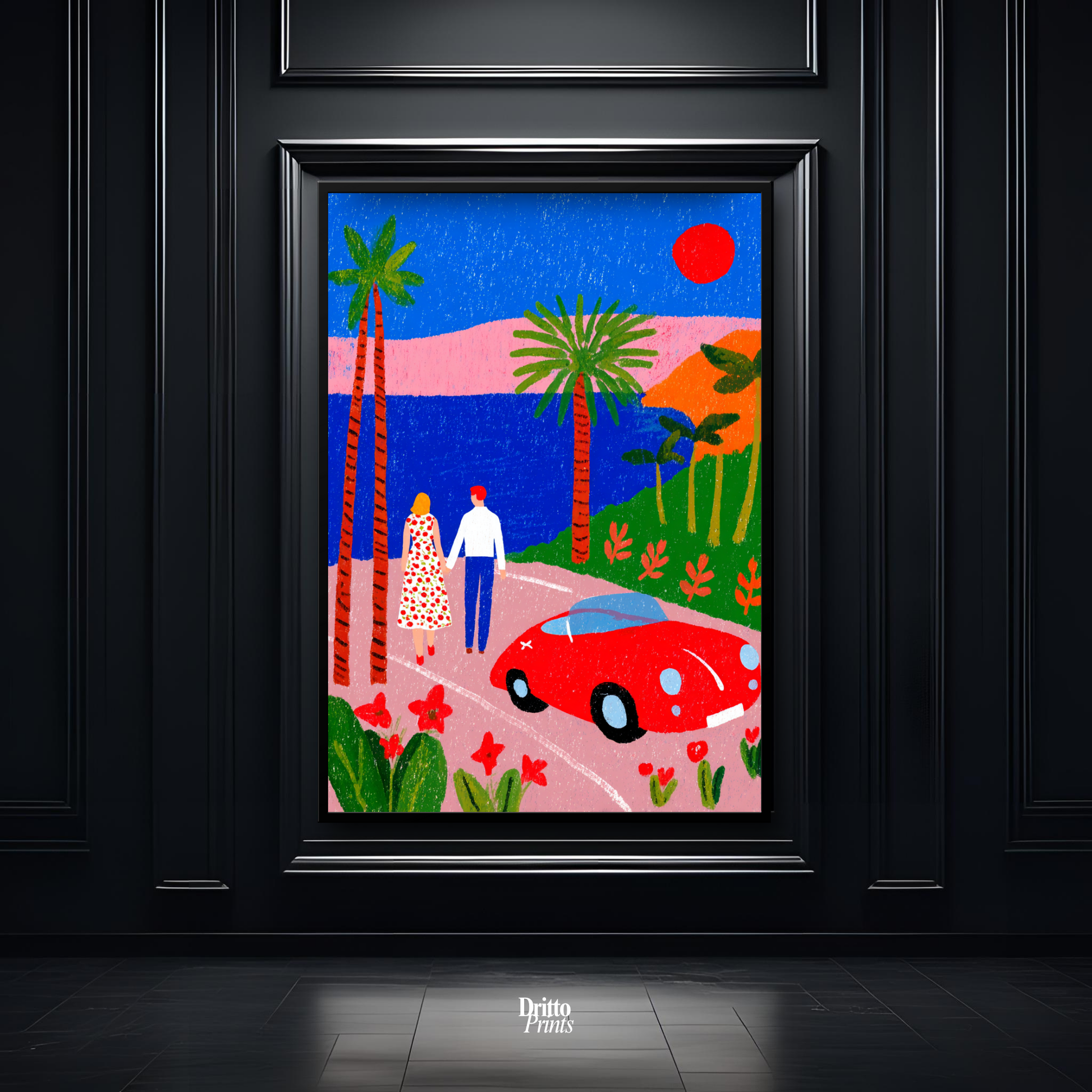 (FD40) Morning Stroll by the Porsche – 1980s California Framed matte paper poster