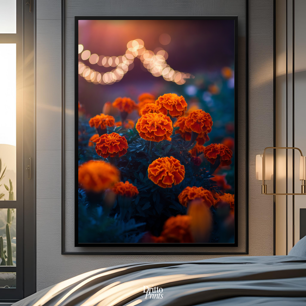 (FD19) Golden Marigolds - Framed matte paper poster