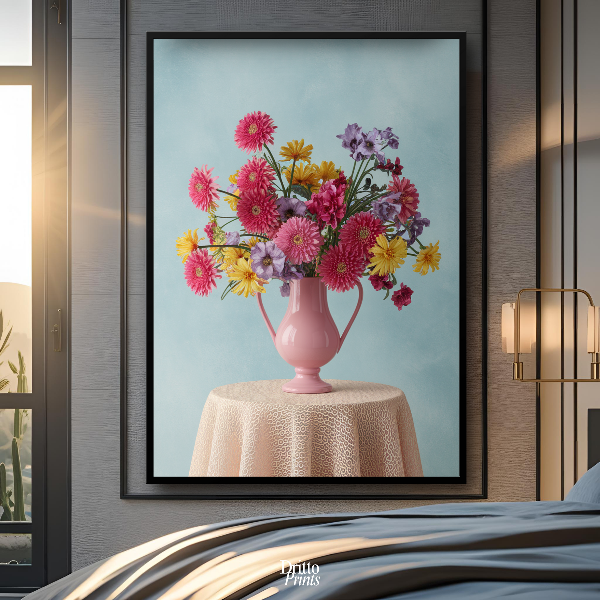 (FD20) Vibrant Grace on a Gentle Table - Framed matte paper poster