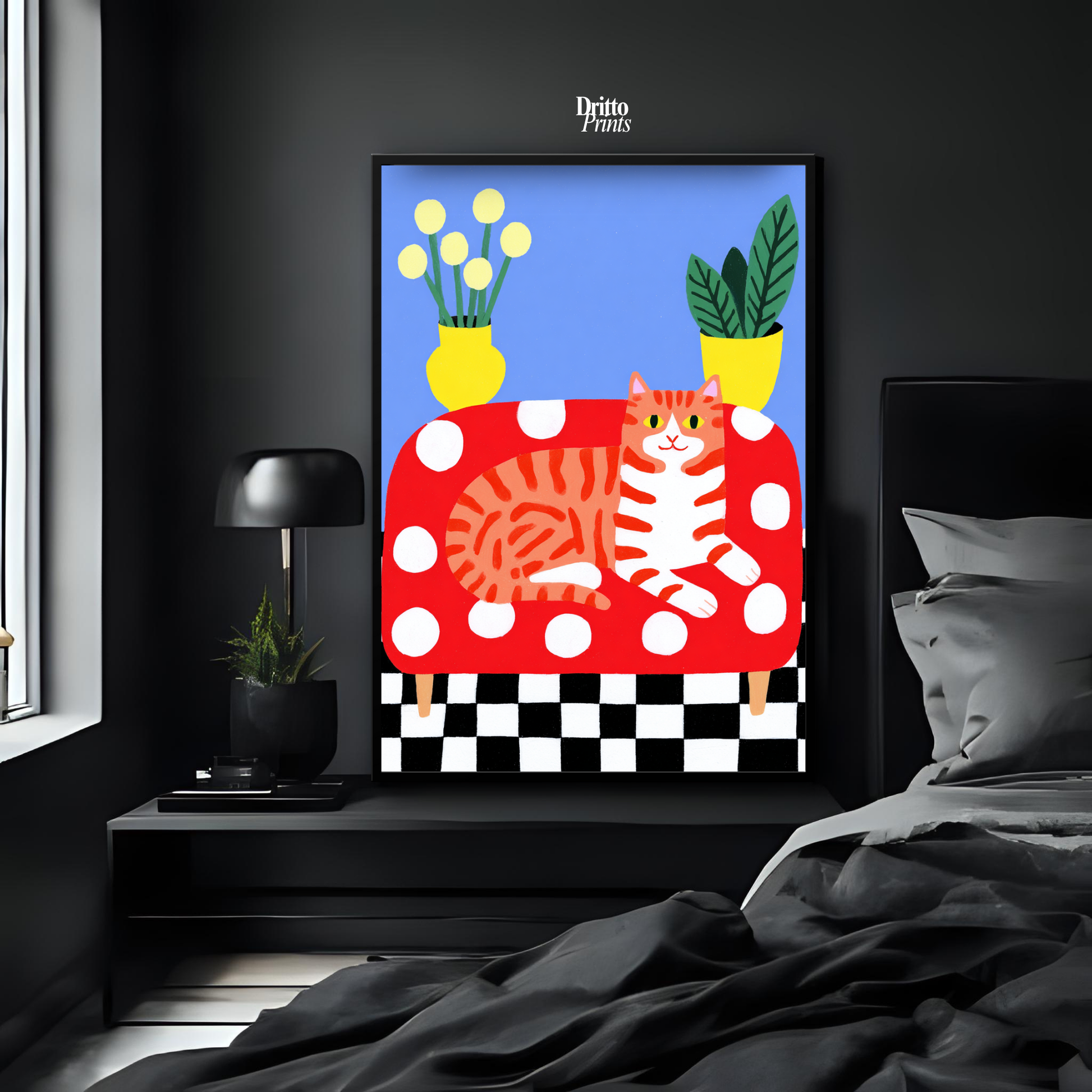 (FD38) Goofy Orange Cat Wrecks the Couch – Framed matte paper poster