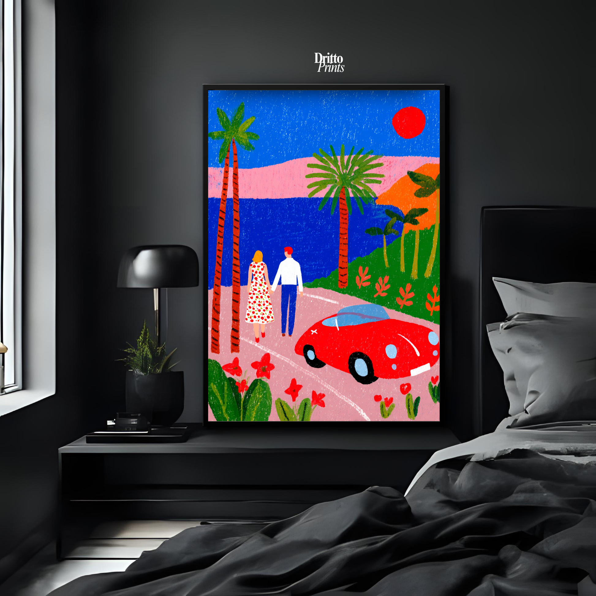 (FD40) Morning Stroll by the Porsche – 1980s California Framed matte paper poster