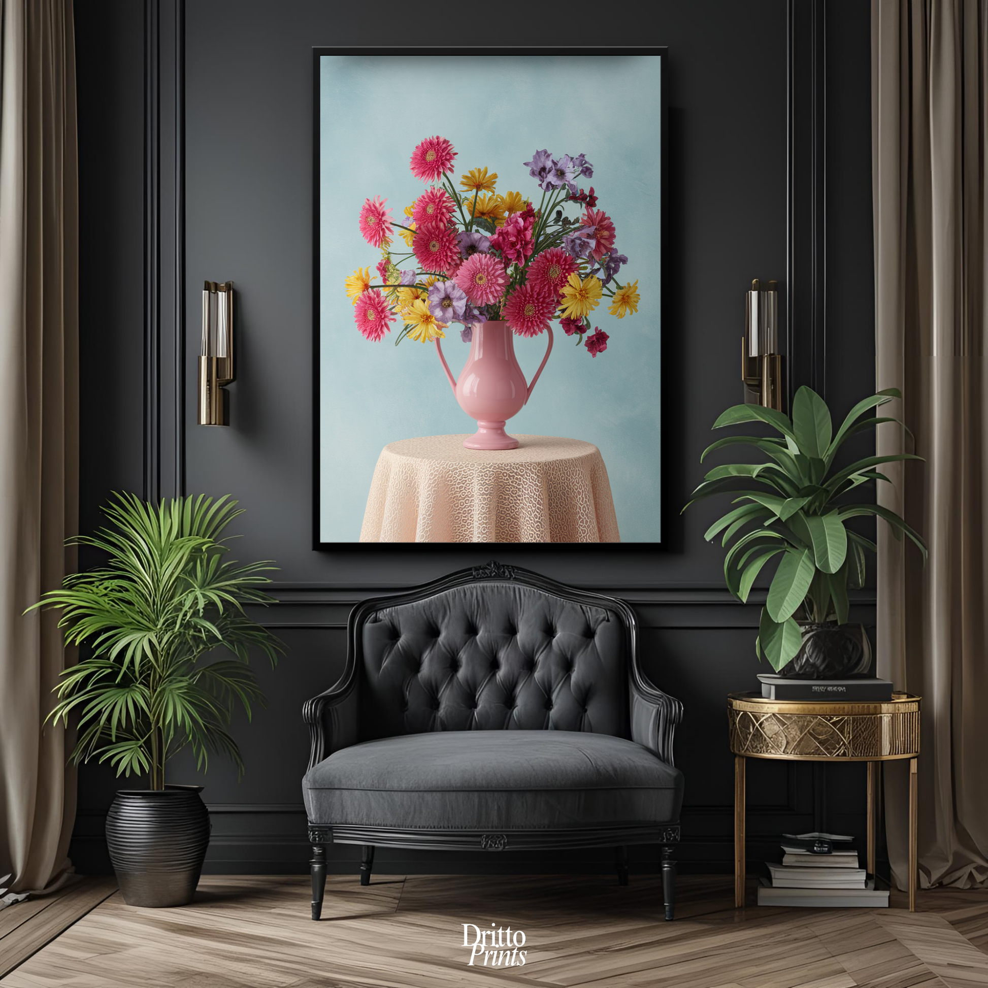 (FD20) Vibrant Grace on a Gentle Table - Framed matte paper poster