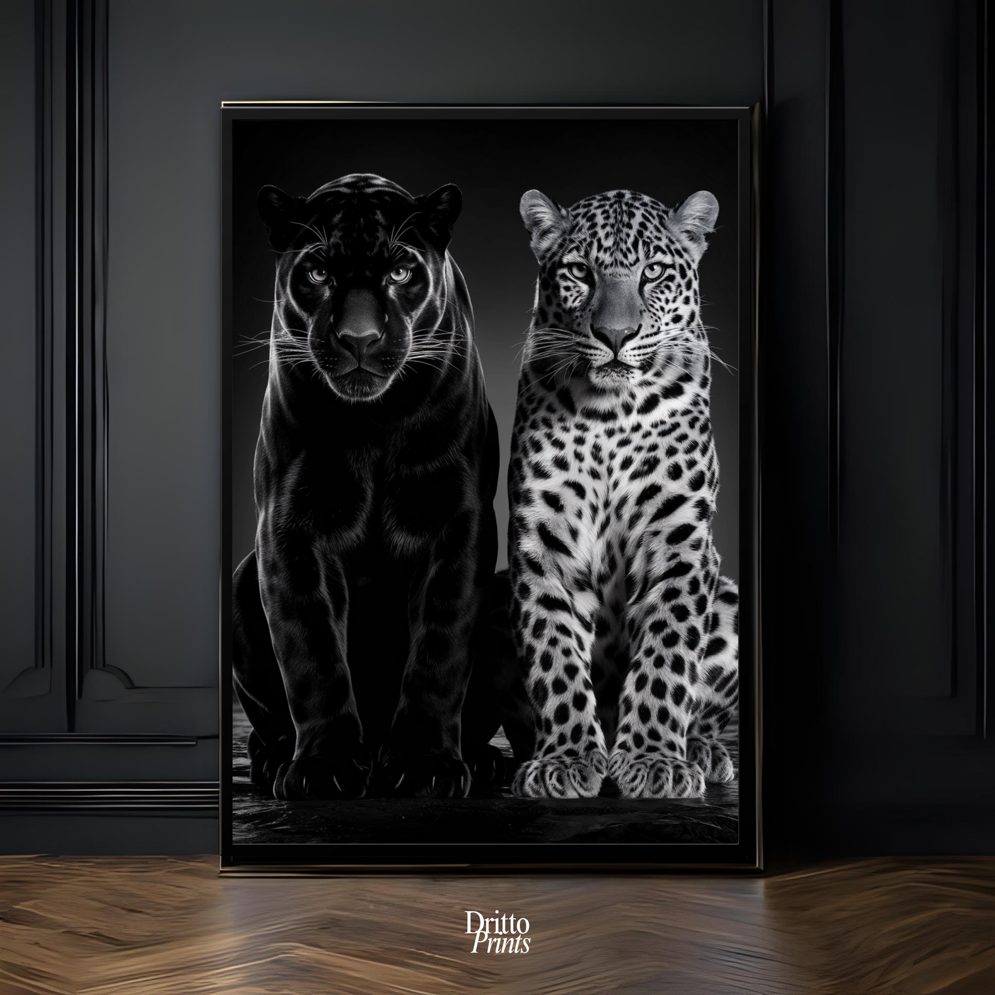 (FD5) Black Panther and Leopard – Silent Royals Framed matte paper poster