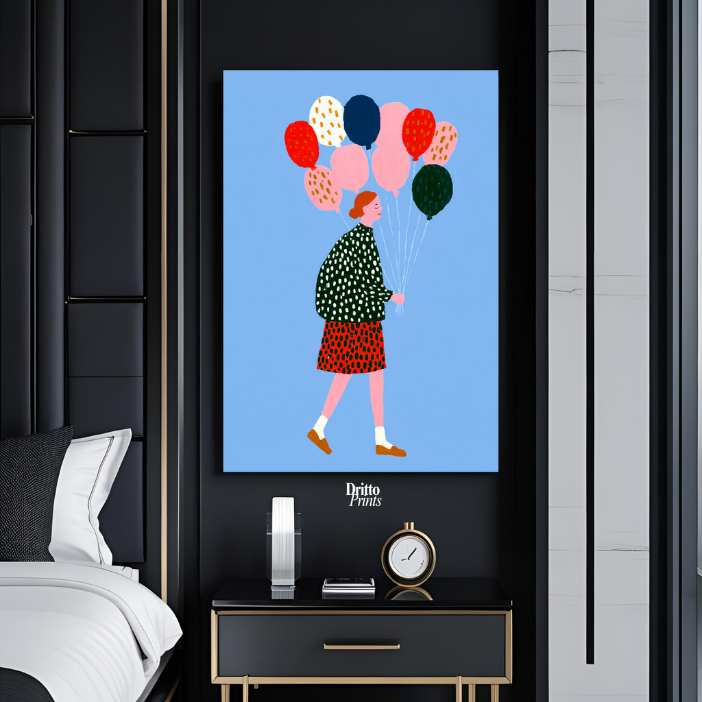 (PD35) Bright Skies – Girl with Colorful Balloons Poster