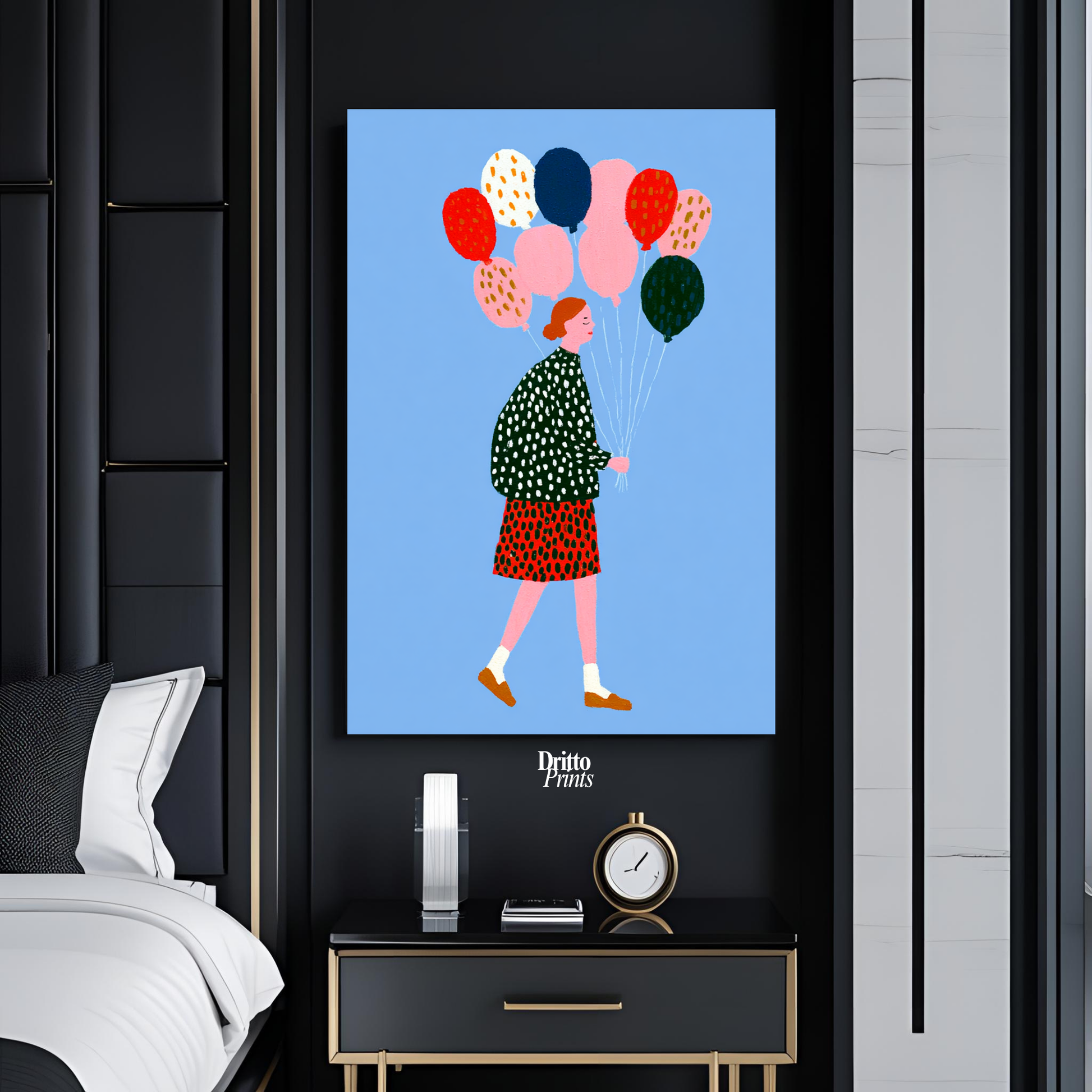 (PD35) Bright Skies – Girl with Colorful Balloons Poster