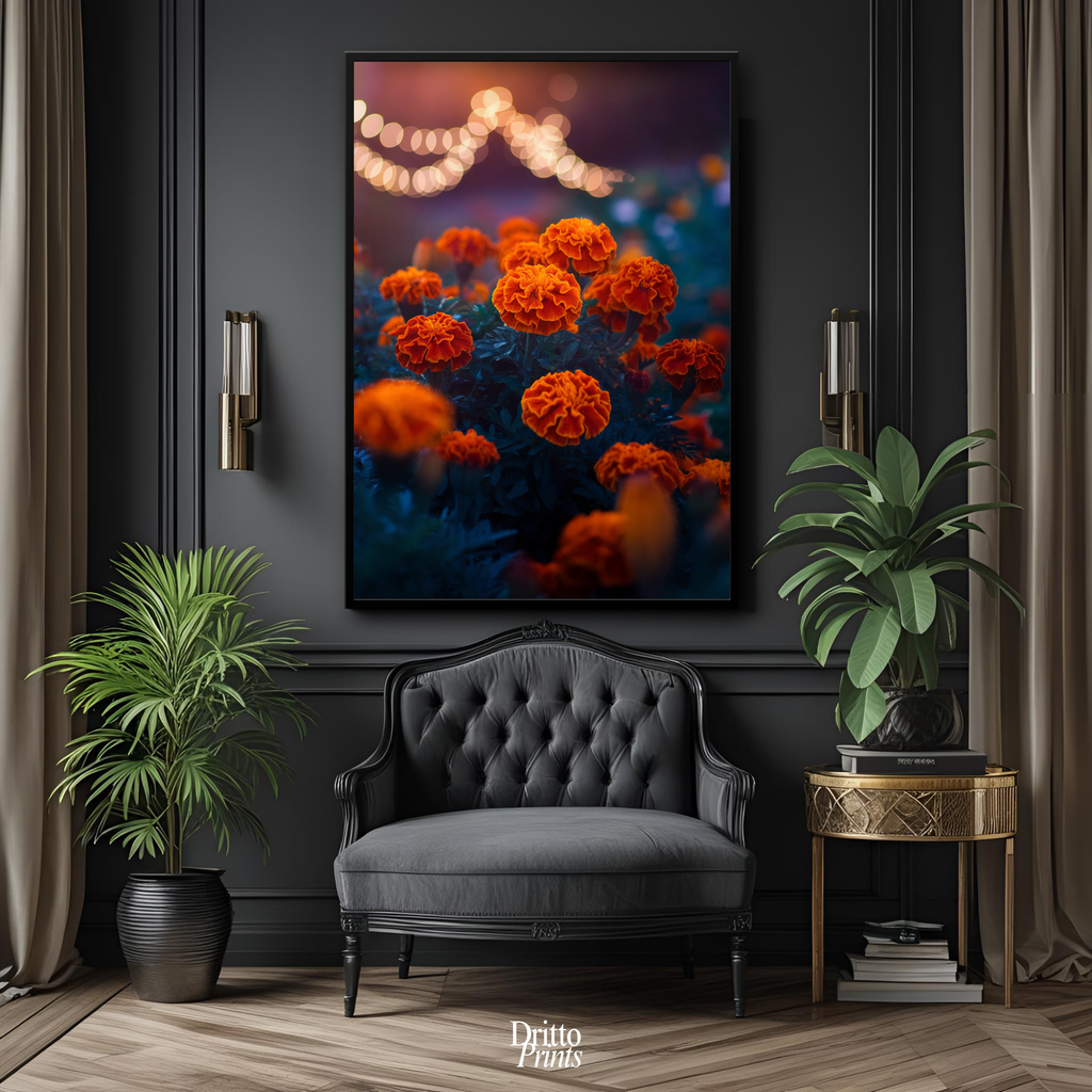 (FD19) Golden Marigolds - Framed matte paper poster