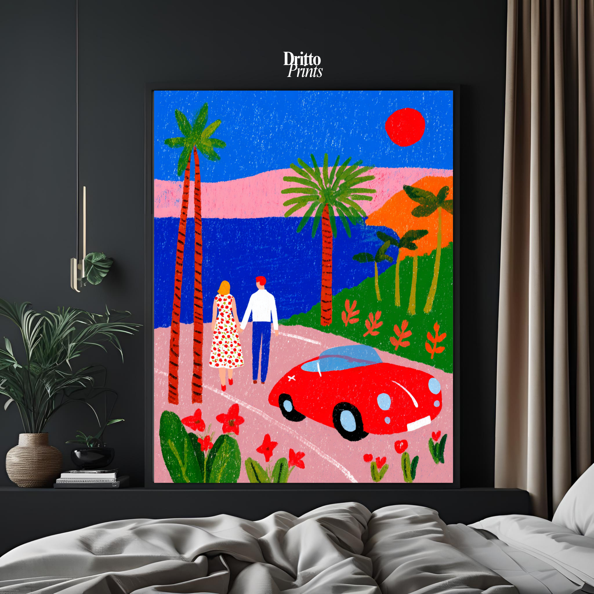 (FD40) Morning Stroll by the Porsche – 1980s California Framed matte paper poster
