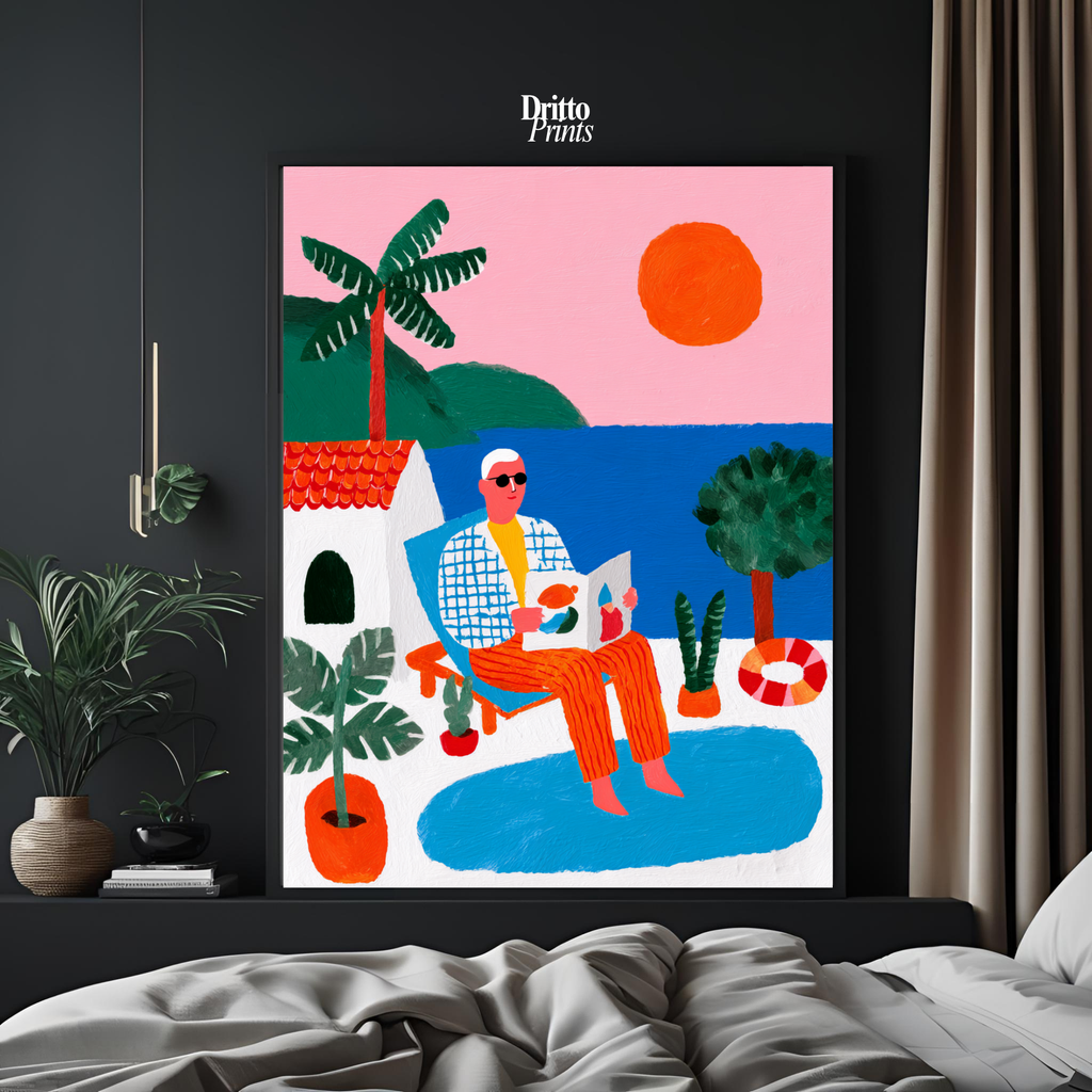 (FD37) Morning Glow by the Pool – 1980s Villa Scene Framed matte paper poster