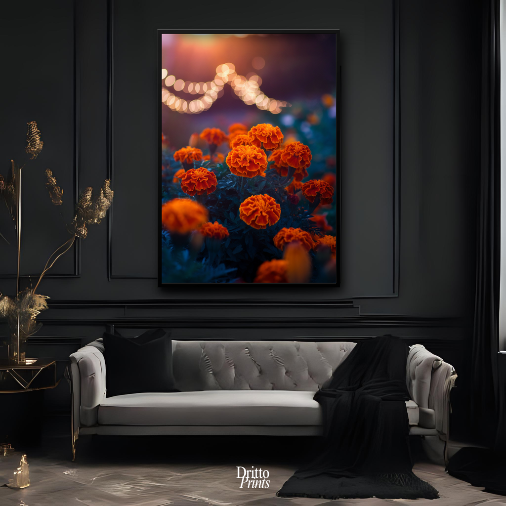 (FD19) Golden Marigolds - Framed matte paper poster